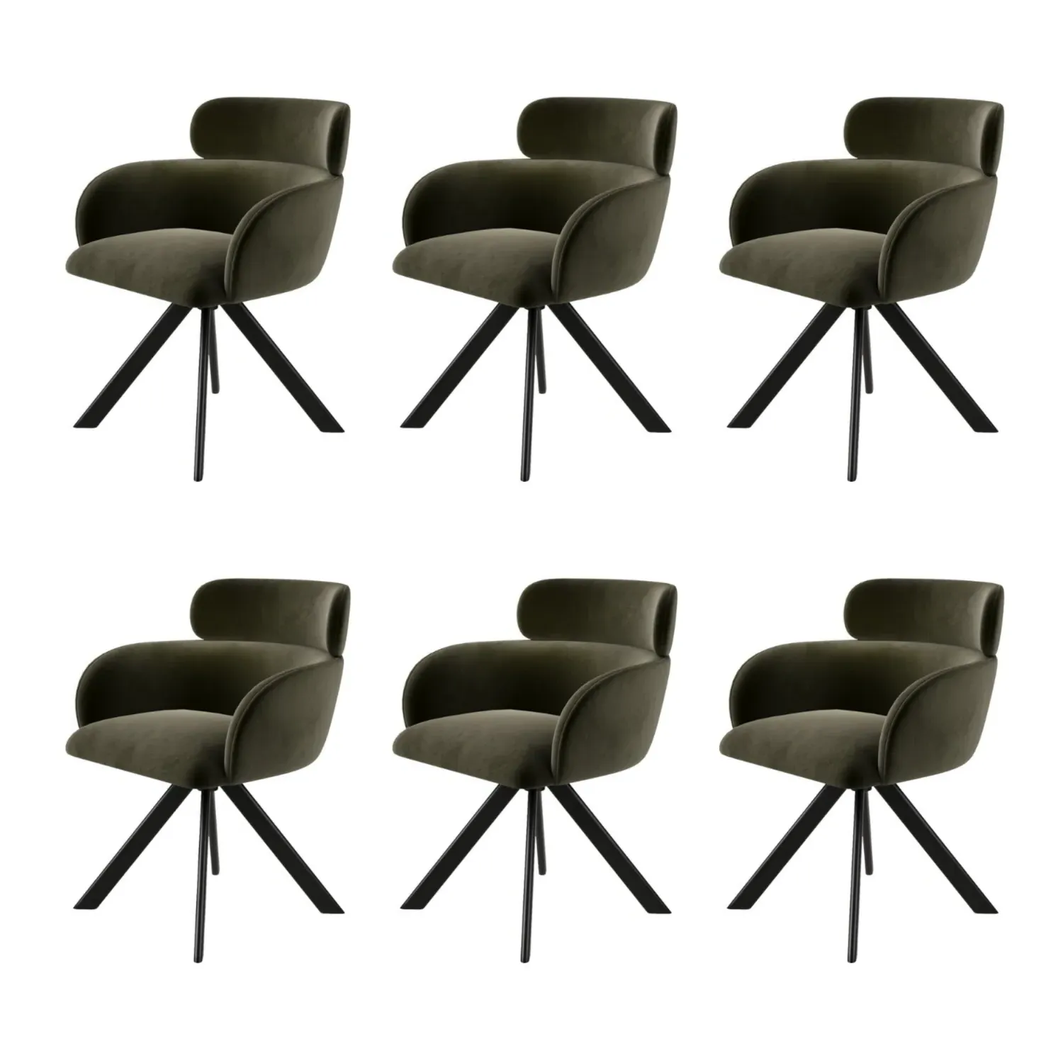 Set of 6 Curved Swivel Dining Chairs - Green, Velvet product