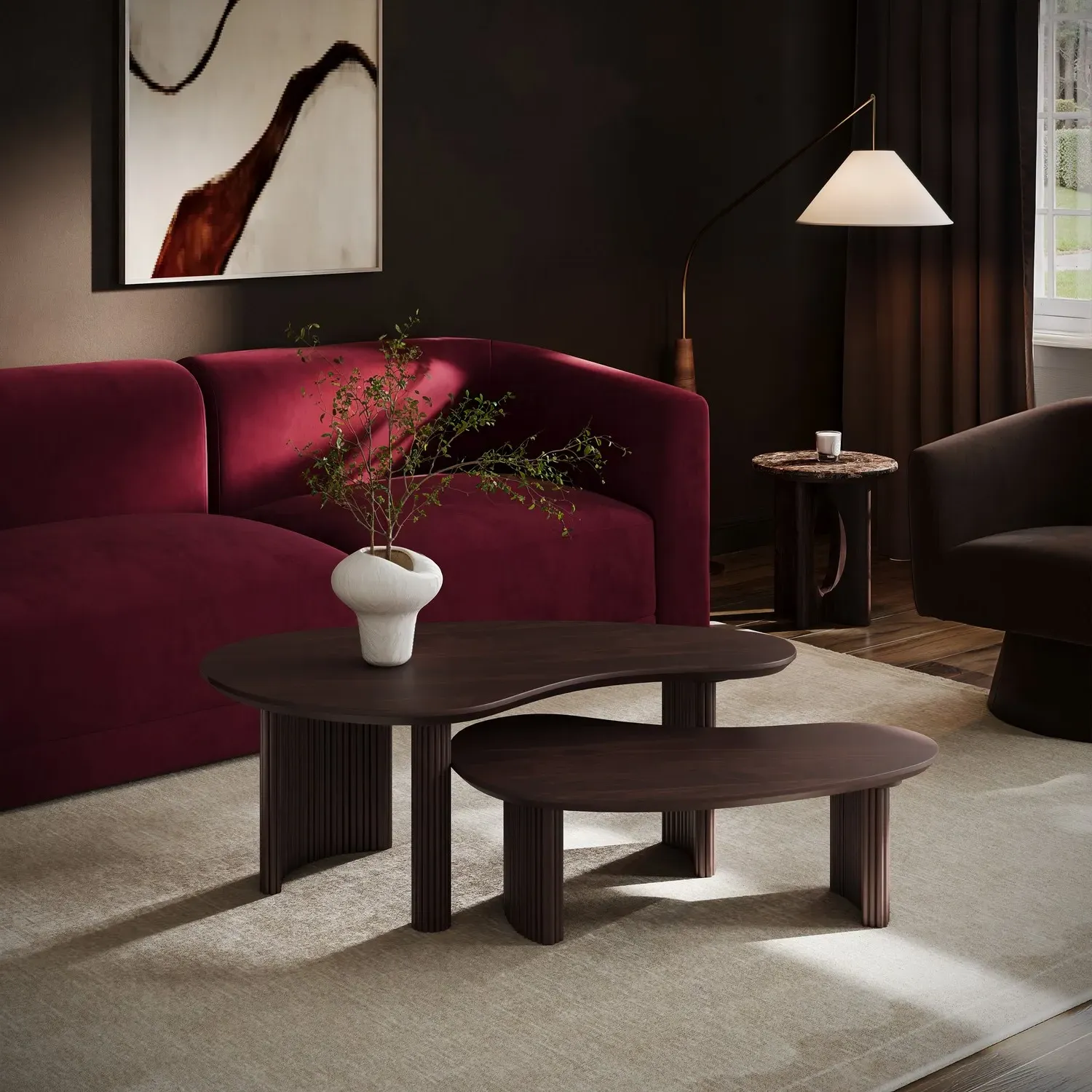 Kidney Shaped Nest of 2 Coffee Tables - Brown, Mango Wood product