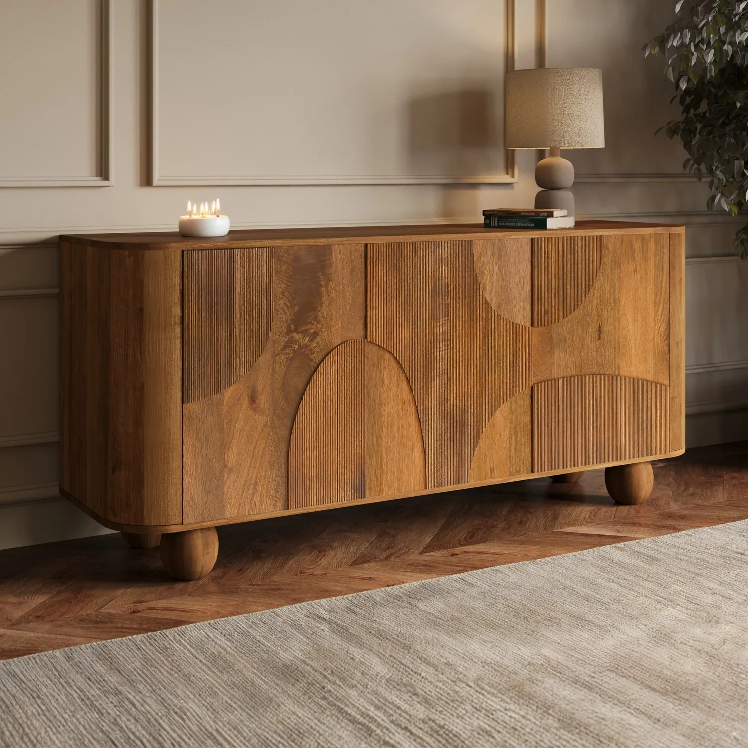 Large Sideboard with Ball Feet - Brown, Solid Mango Wood product