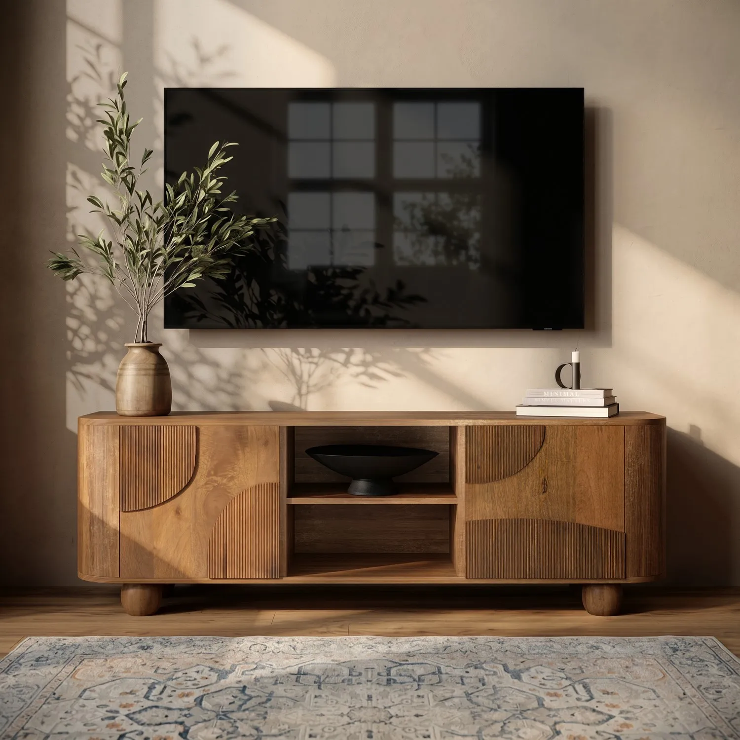 Large TV Stand with Storage for TVs up to 70" - Brown, Mango Wood alternate view