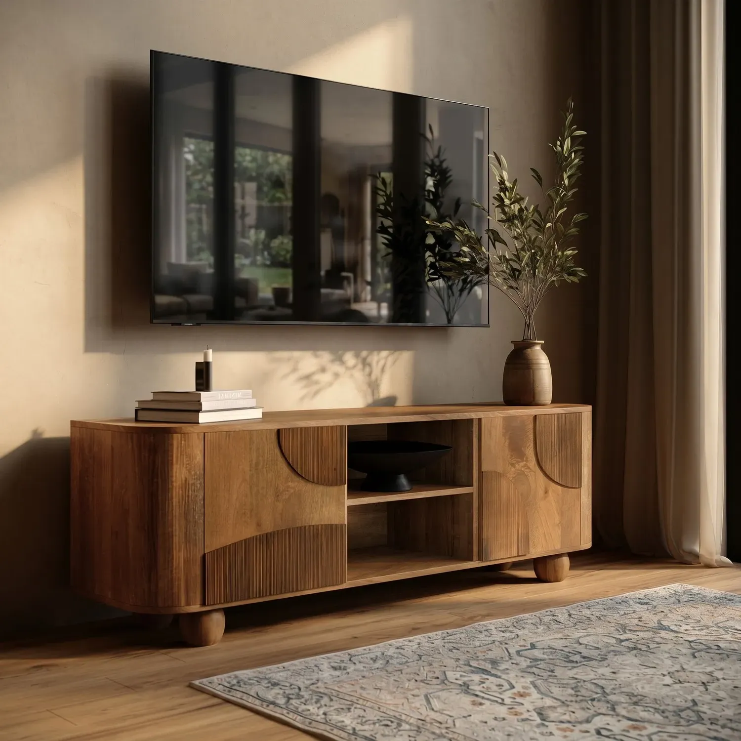 Large TV Stand with Storage for TVs up to 70" - Brown, Mango Wood product