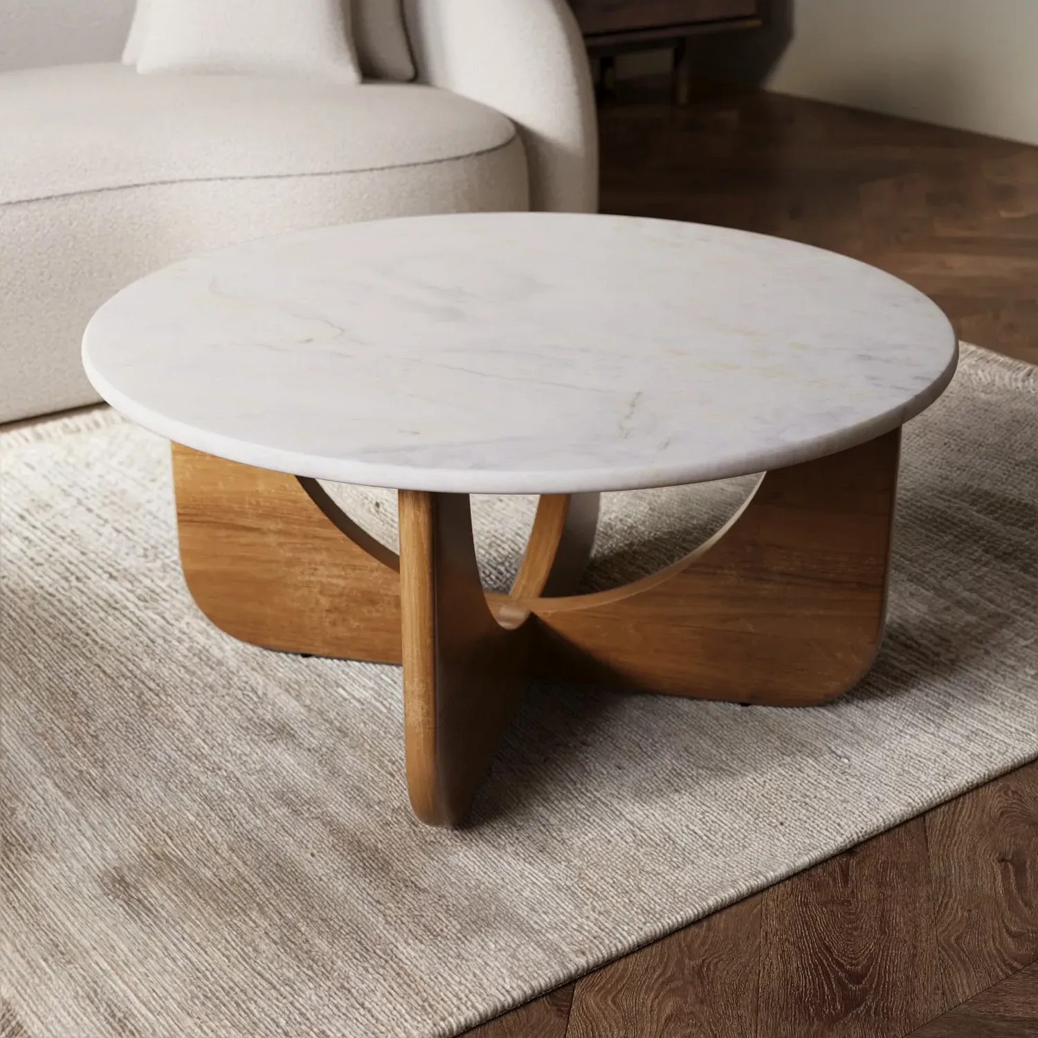 Round Coffee Table - White Marble, Mango Wood product