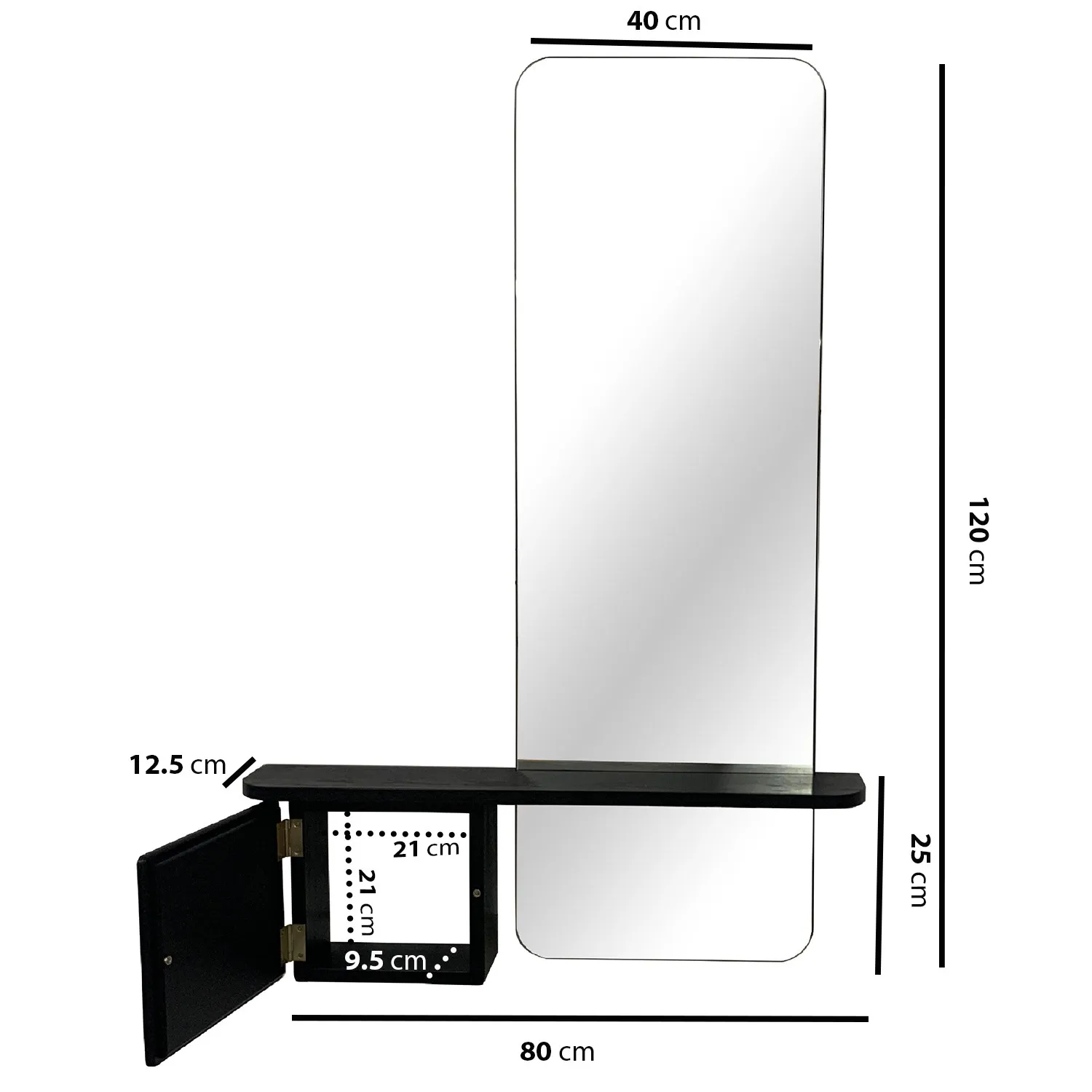 Wall-Mounted Dressing Table with Mirror & Storage - Black, Oak alternate view