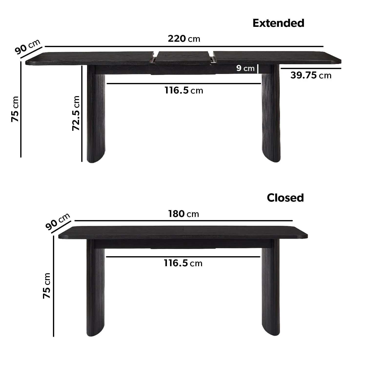 Jarel Extendable Dining Table Seats 6-8 - Black, Oak Veneer alternate view