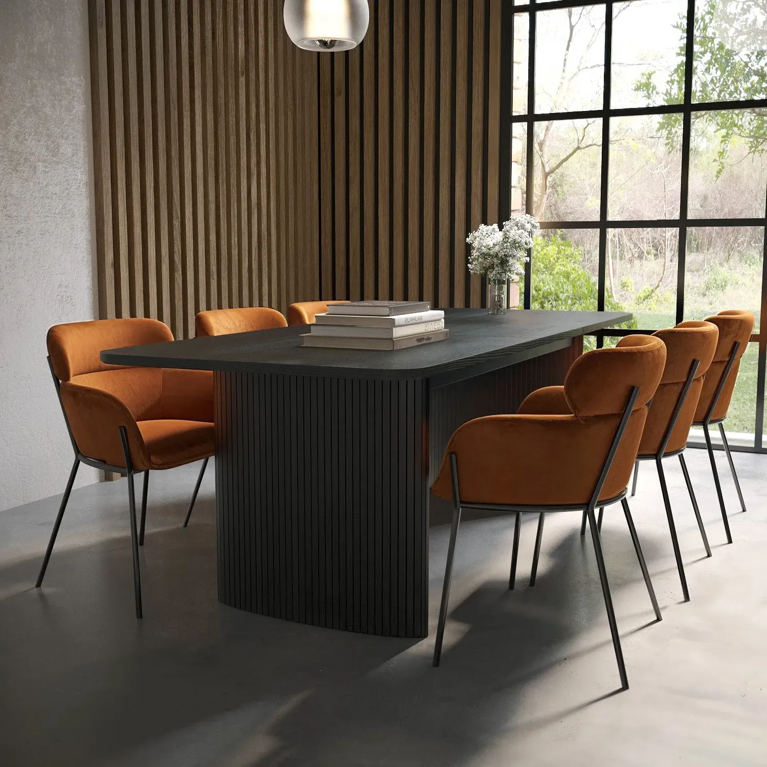 Jarel & Isla Extendable Dining Table Set with 6 Chairs - Black Oak, Burnt Orange product