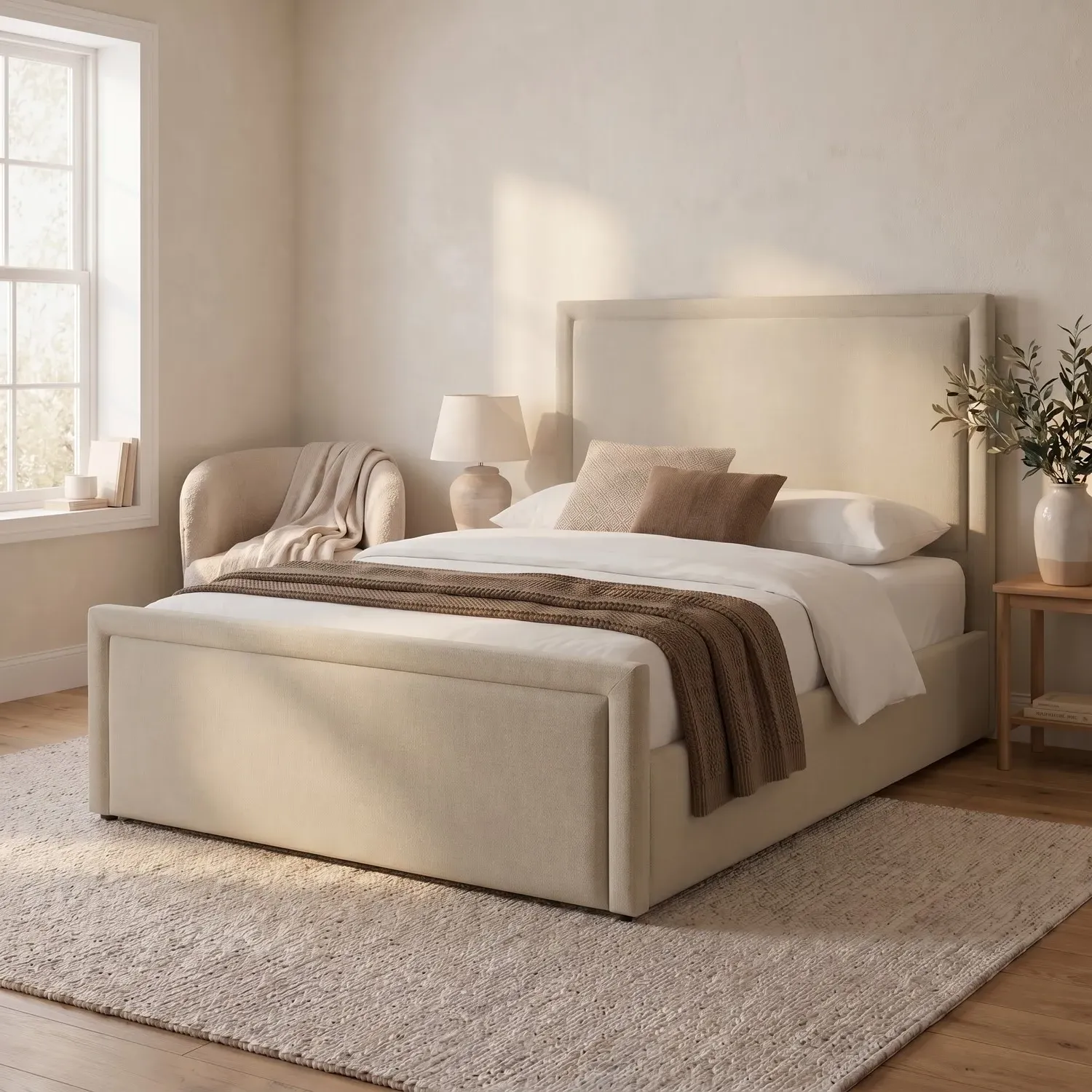 Joan Double Ottoman Bed with Storage - Beige, Chenille product