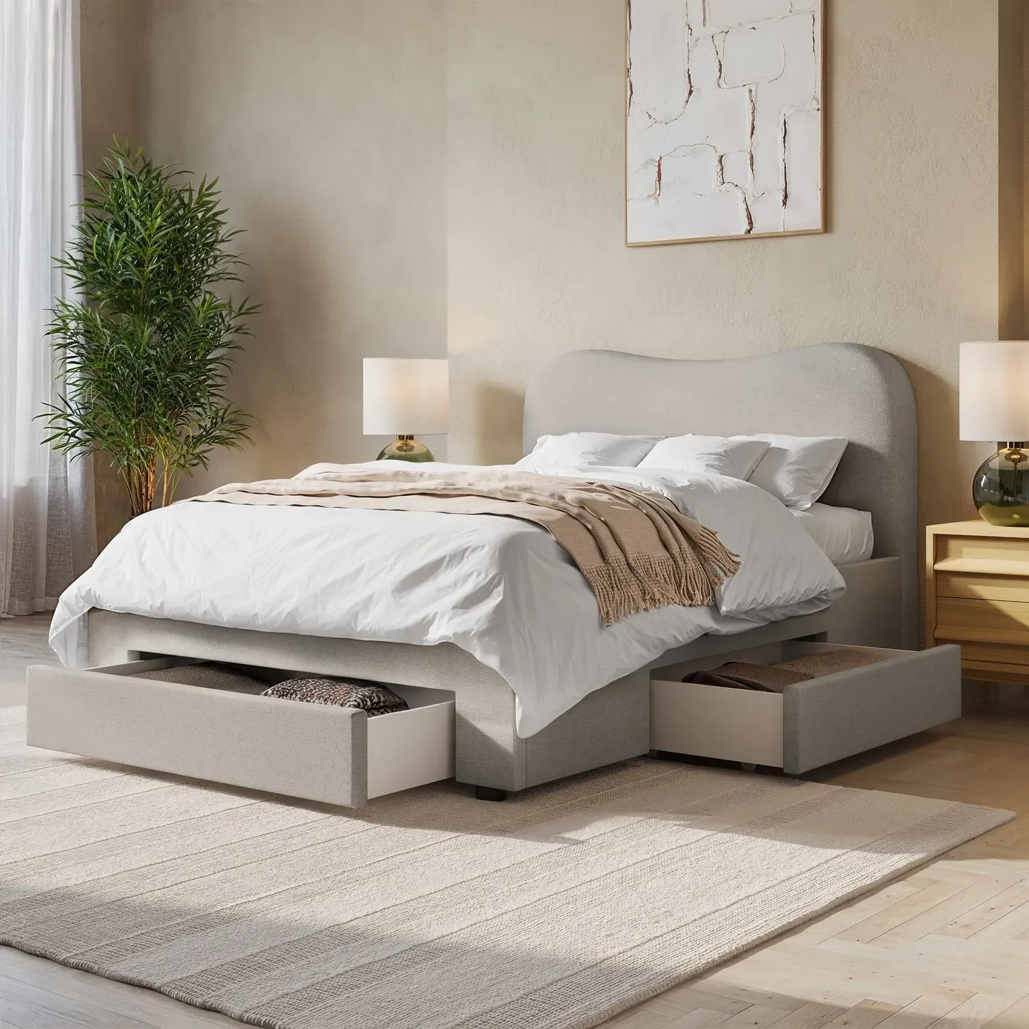 Double Bed Frame with Storage Drawers - Grey, Chenille product