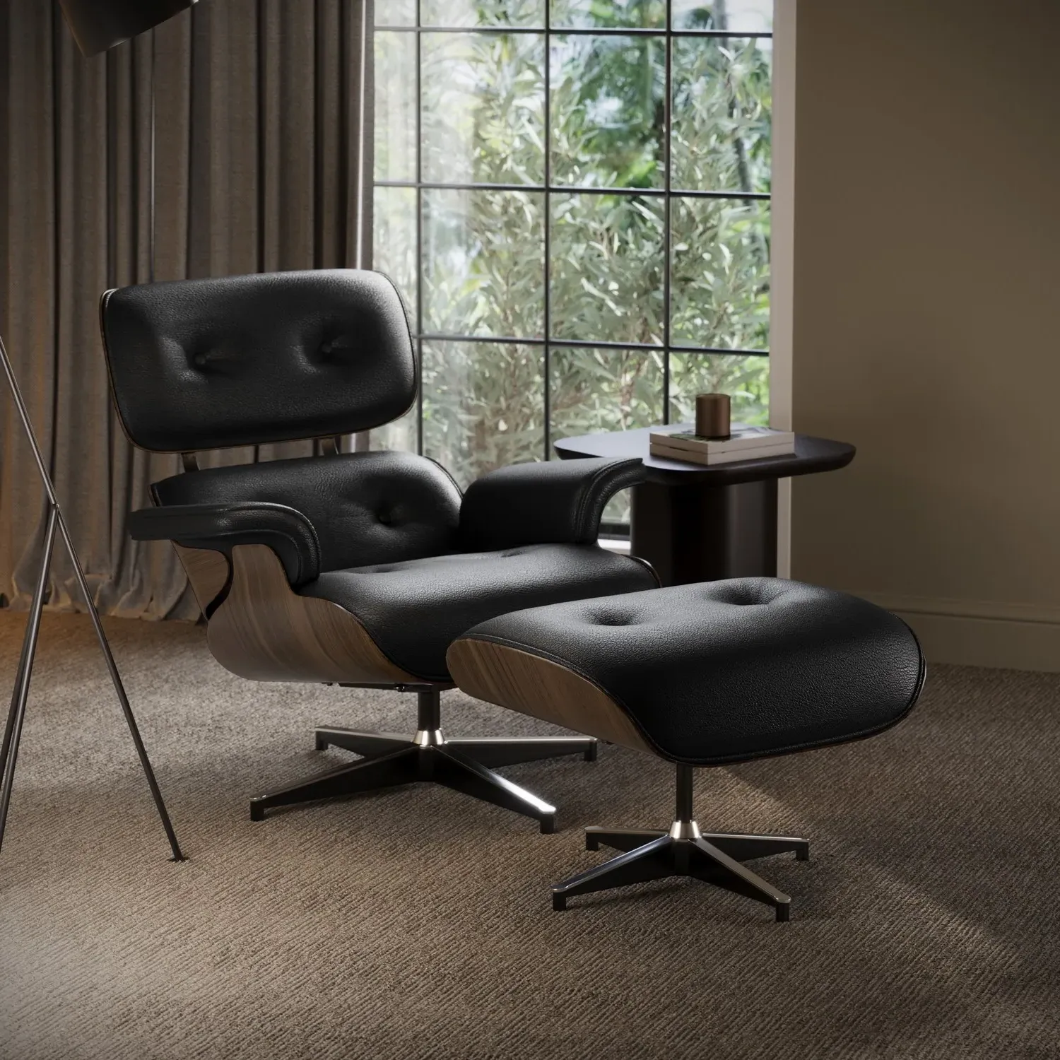 Joseph Lounge Chair with Ottoman - Black, Leather product