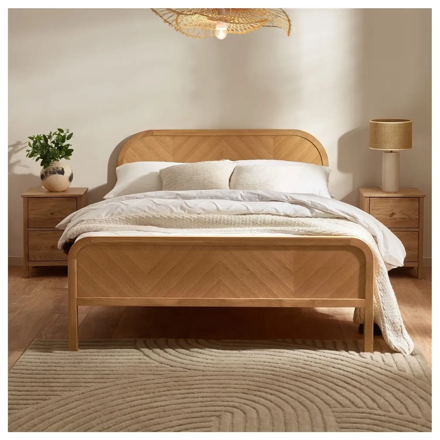 Chevron Double Bed Frame - Brown, Solid Oak product