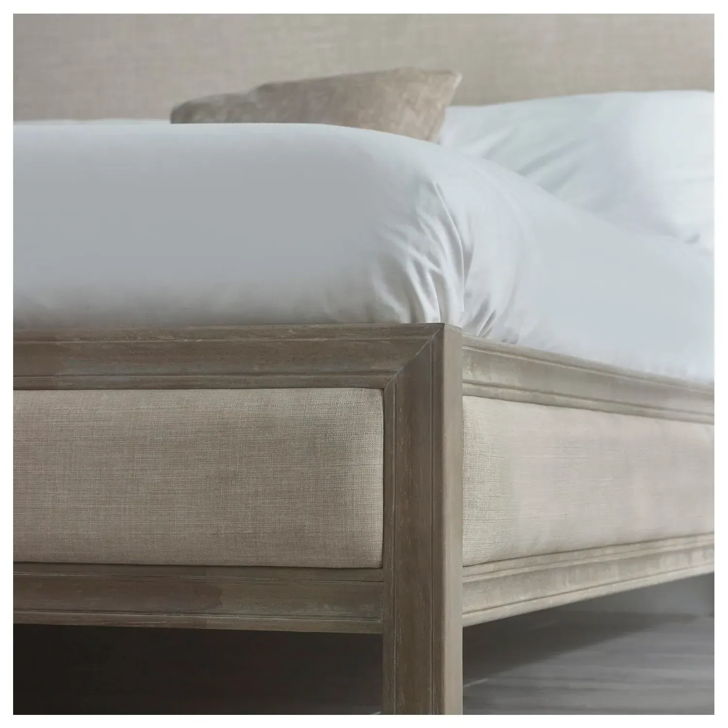 Lucie Double Bed Frame with Wooden Border - Ivory, Fabric alternate view