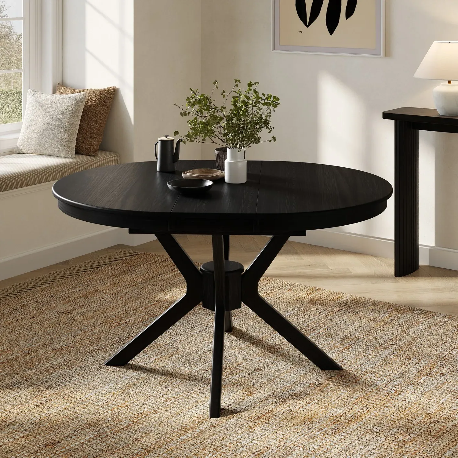 Karie Round to Oval Extendable Dining Table - Black, MDF & Rubberwood product