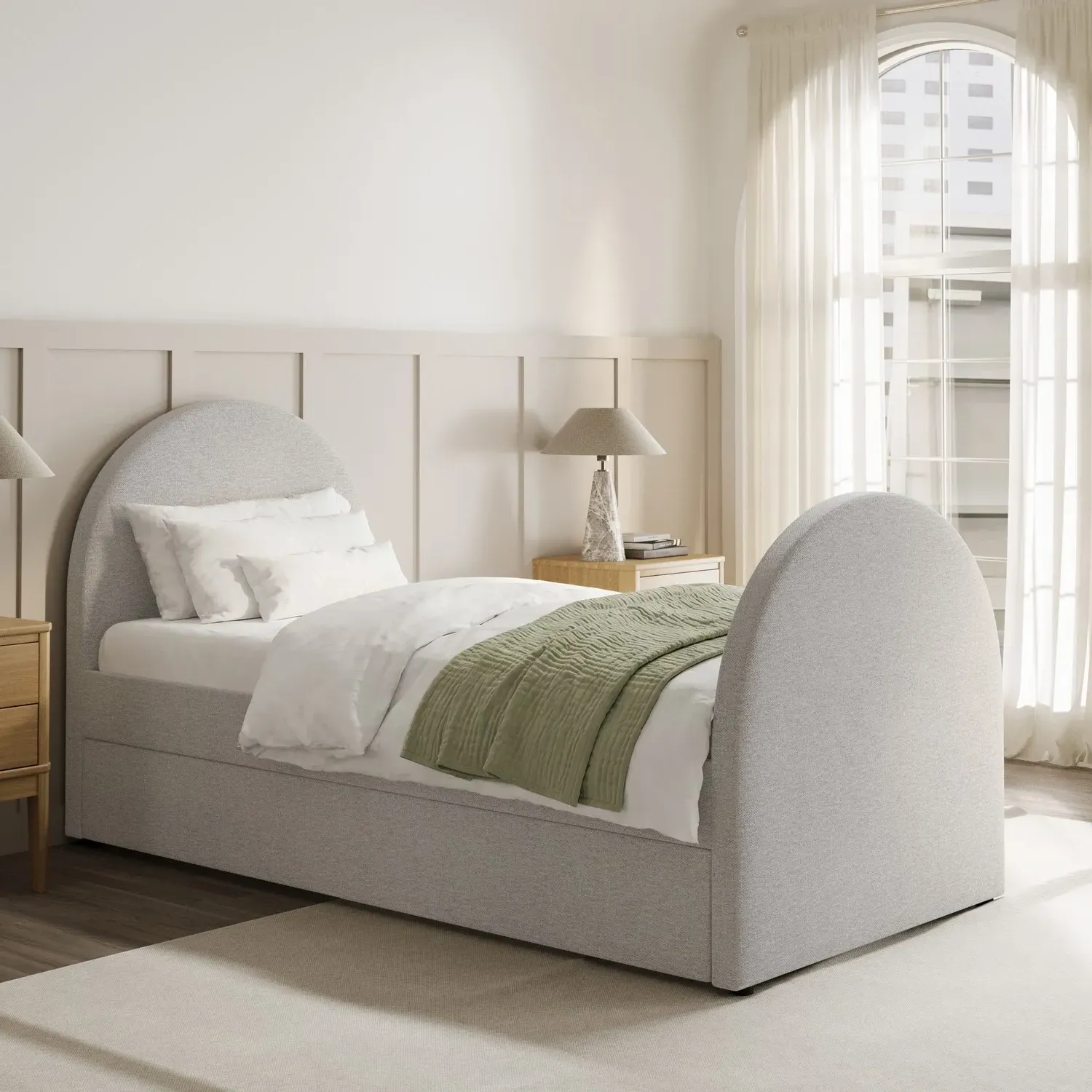 Single Guest Bed with Pull-Out Trundle - Grey, Chenille alternate view