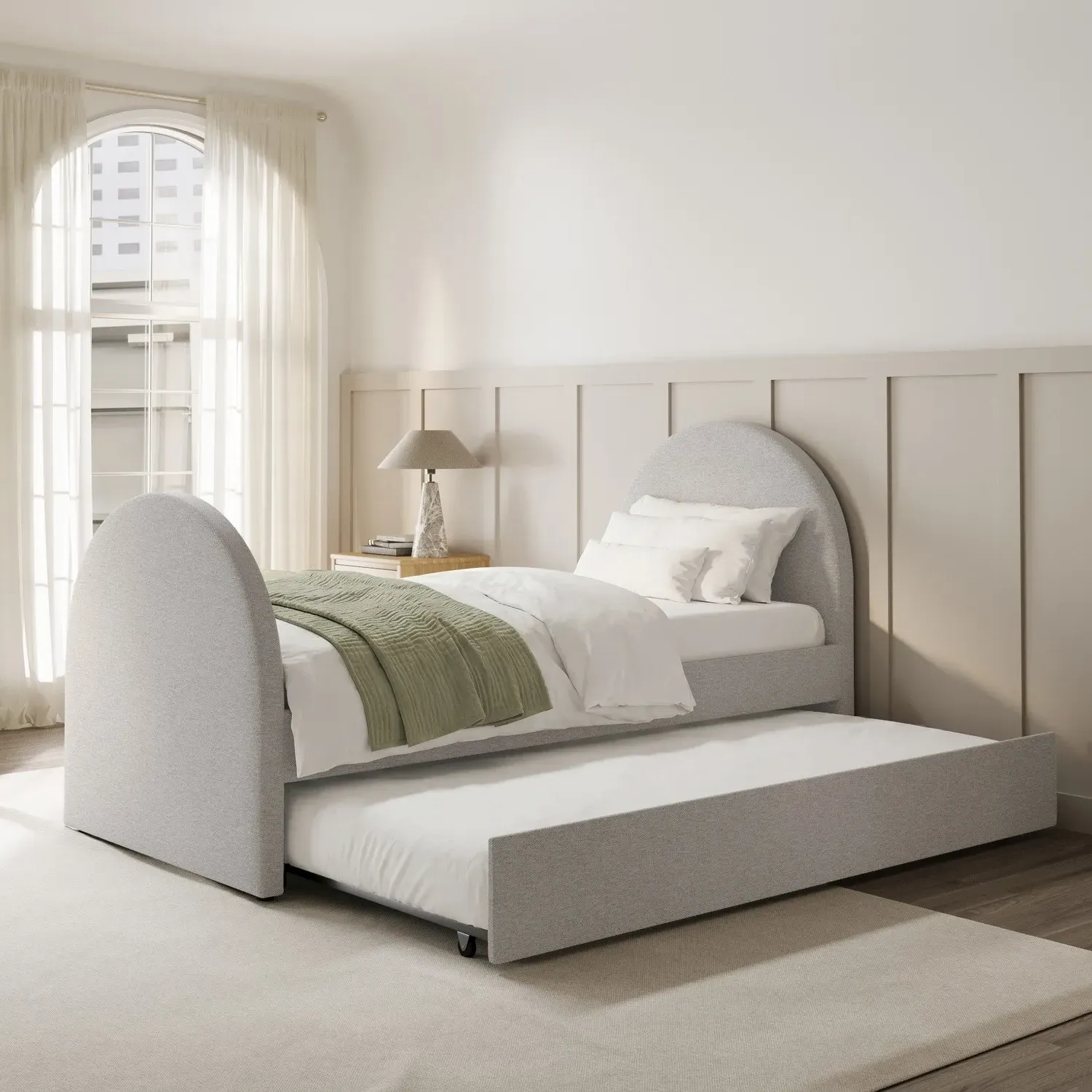 Single Guest Bed with Pull-Out Trundle - Grey, Chenille product