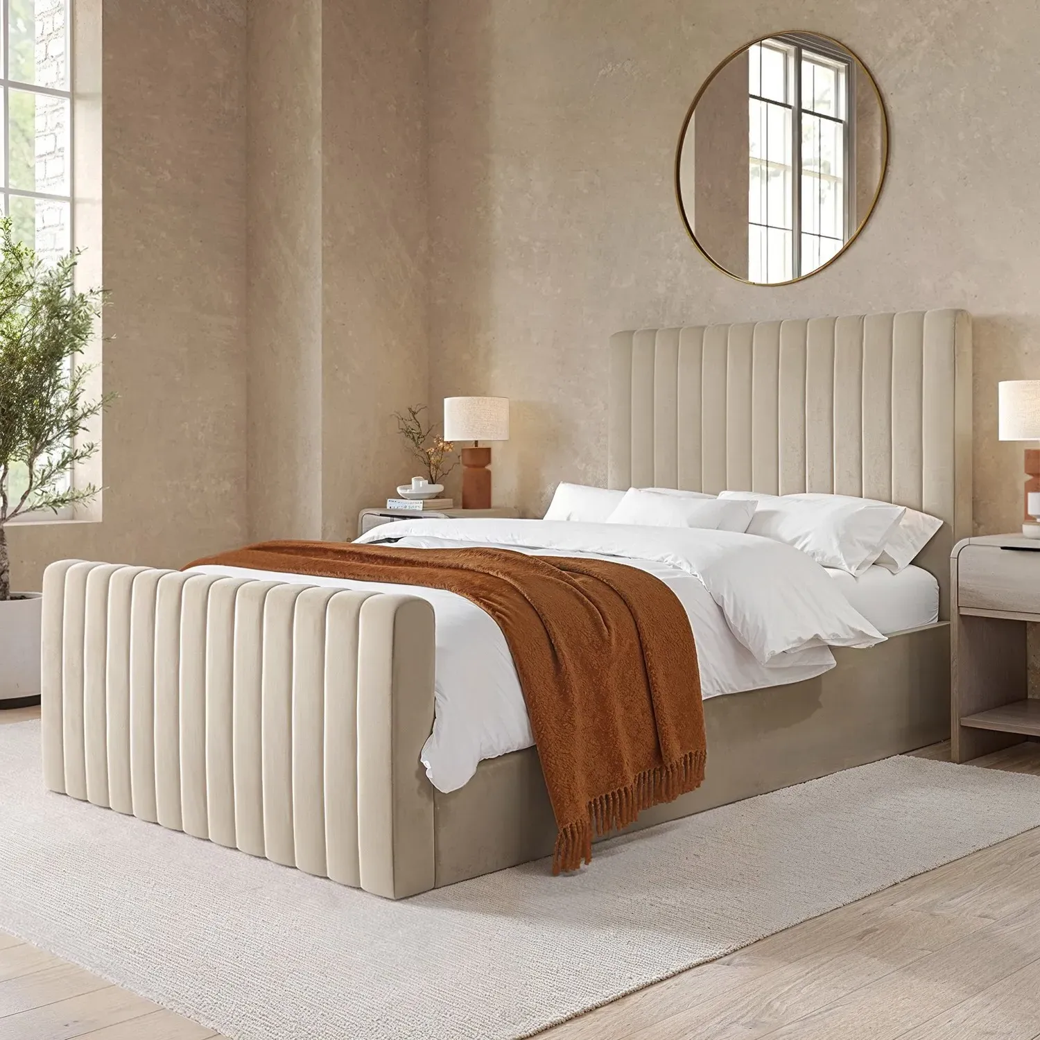 Khloe Small Double Ottoman Bed with Storage - Beige, Velvet product