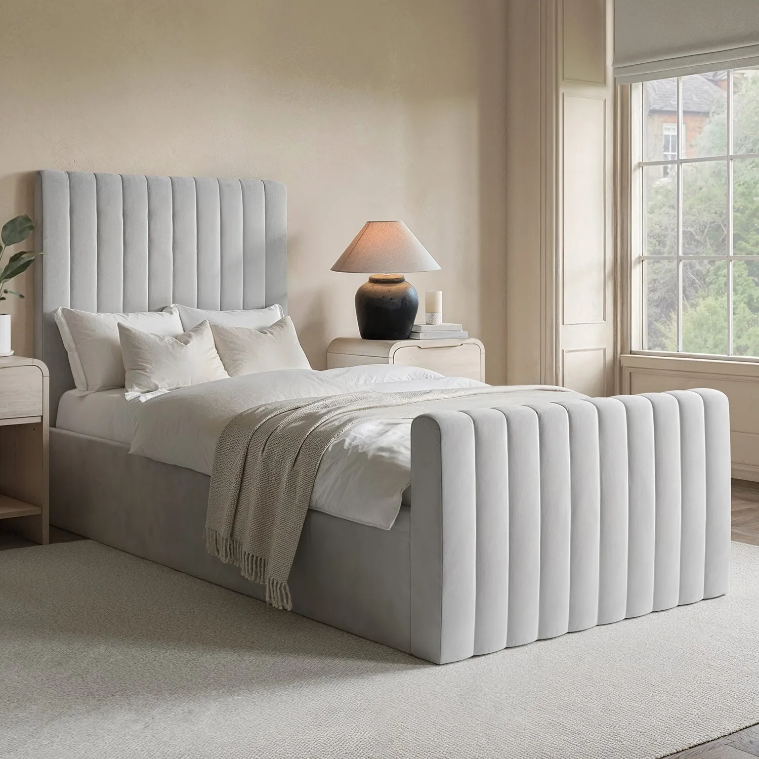 Single Side-Lift Ottoman Bed with Storage - Grey, Velvet product