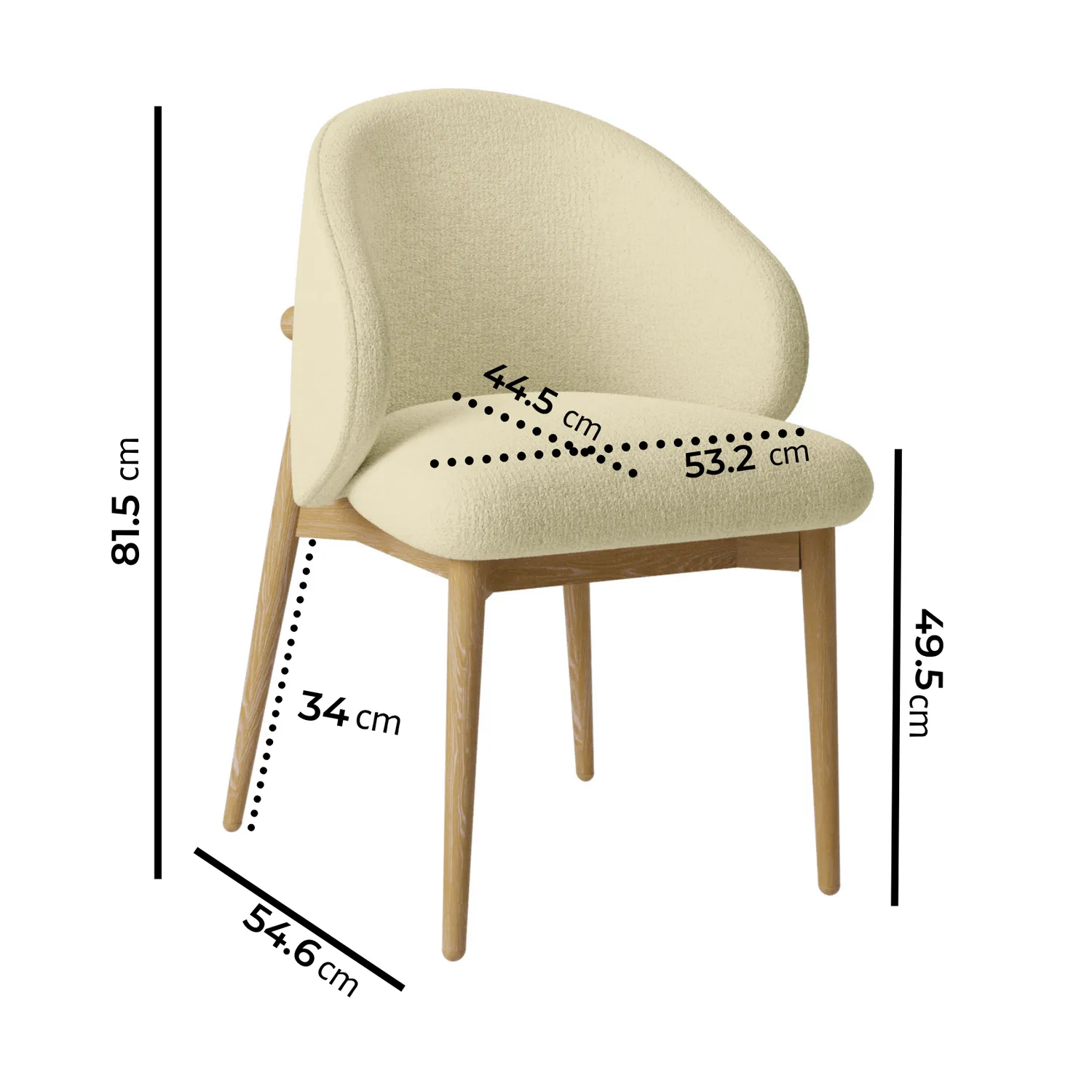 Curved Dining Chair with Exposed Ash Back - Cream, Fabric alternate view