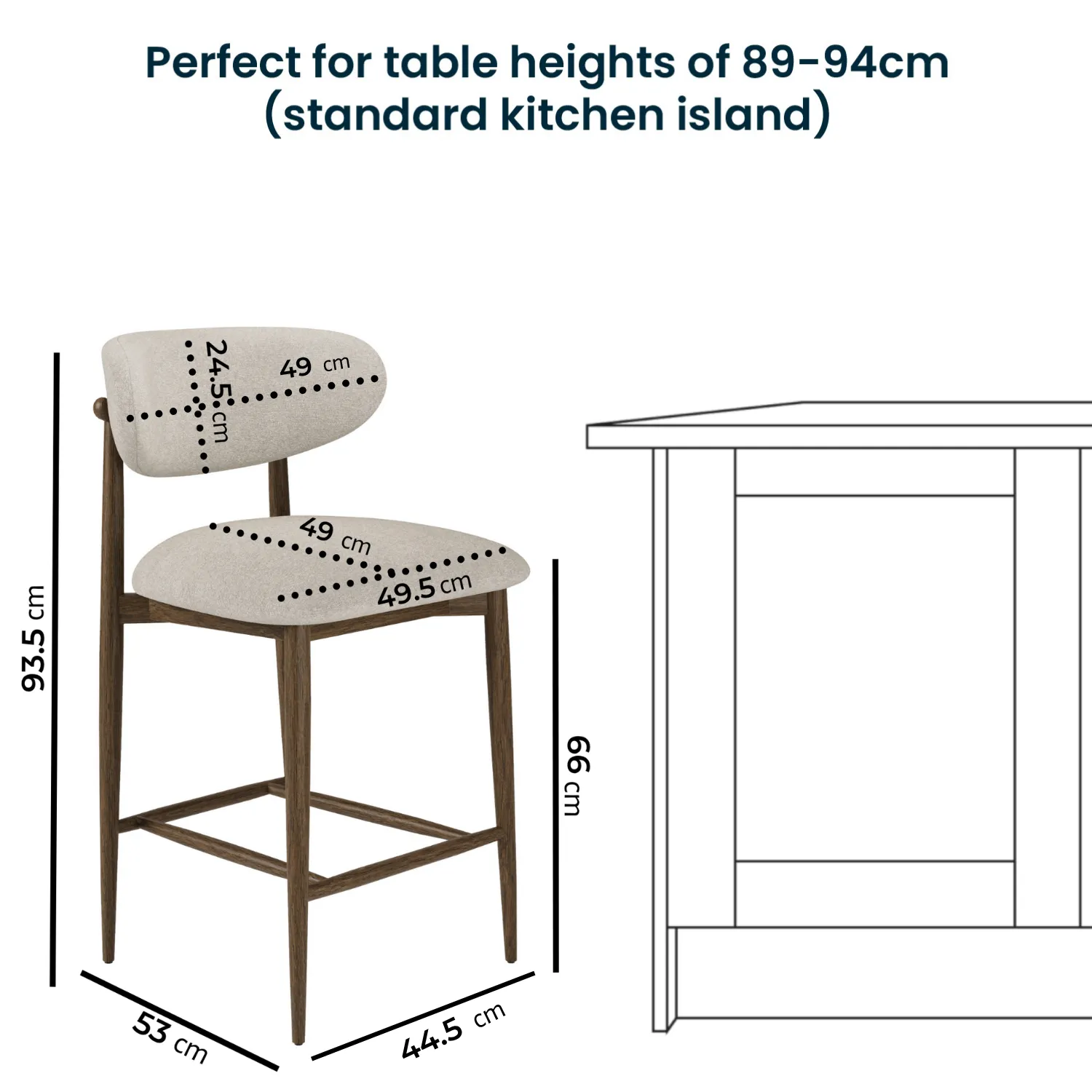 Curved Kitchen Stool with Open Back - Beige, Fabric alternate view