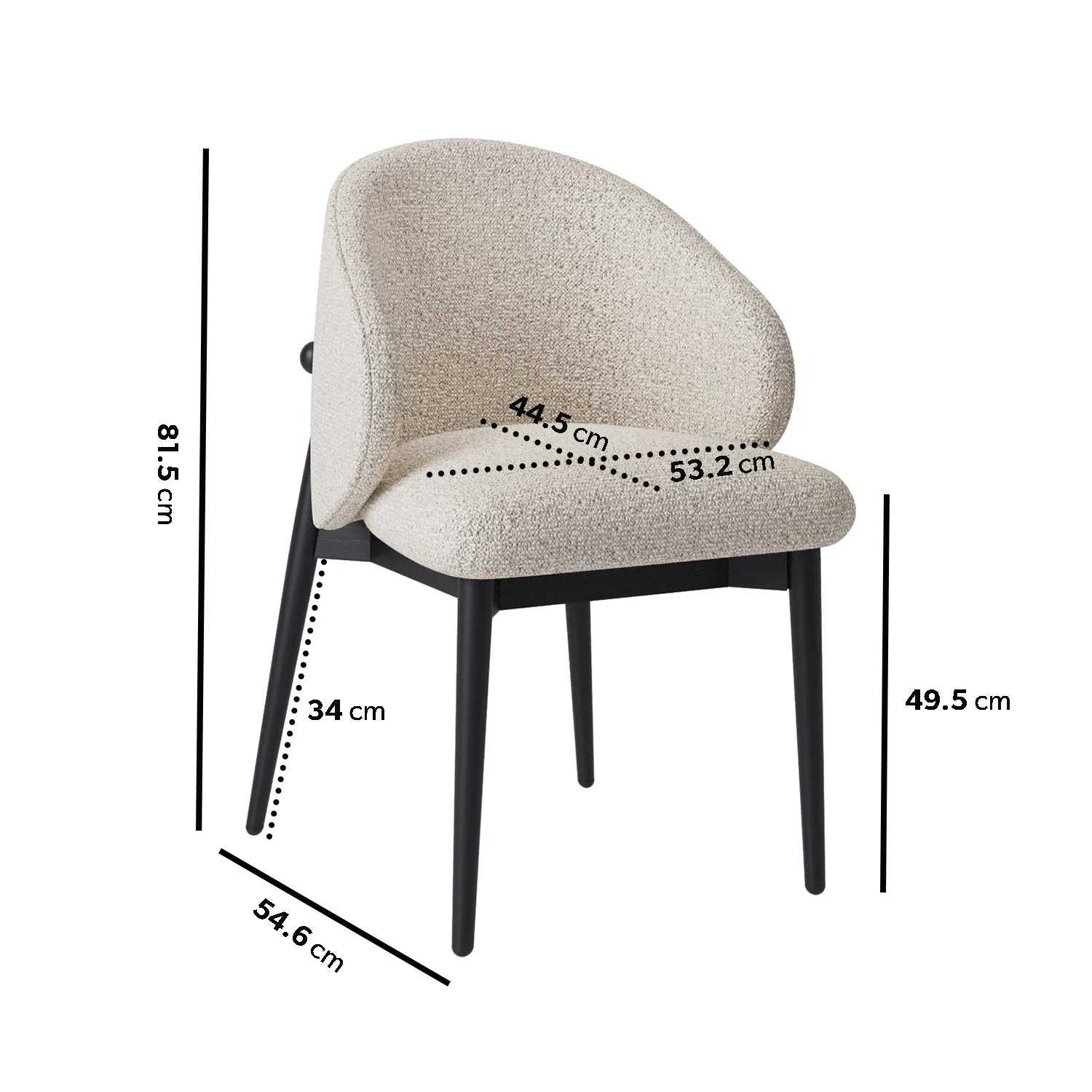 Kori Set of 2 Curved Dining Chairs - Cream & Black, Fabric & Ash alternate view