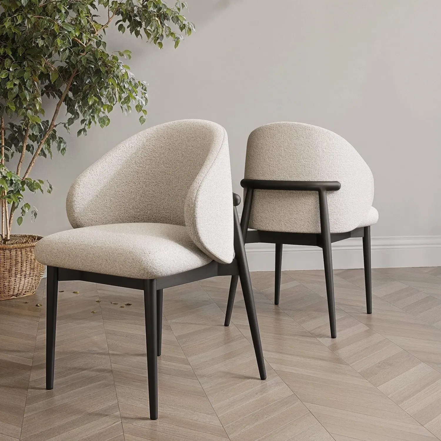 Kori Set of 2 Curved Dining Chairs - Cream & Black, Fabric & Ash product