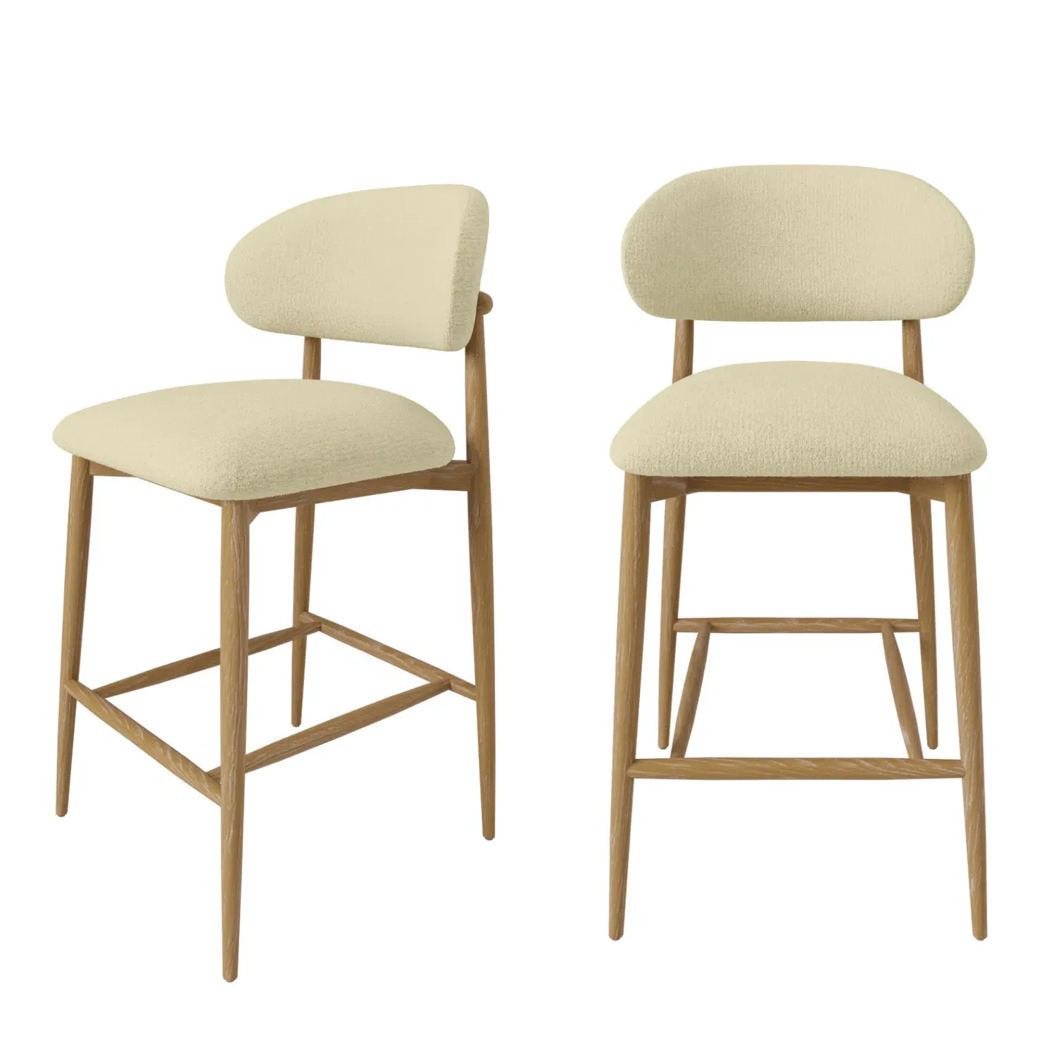 Set of 2 Curved Counter Stools with Exposed Back - Cream, Ash Wood product