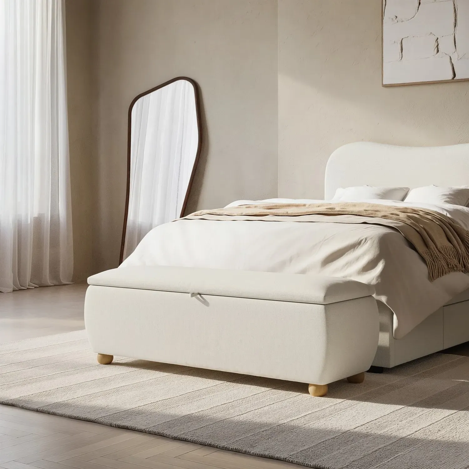 Lacey Ottoman Storage Blanket Box 124cm - Cream, Chenille product