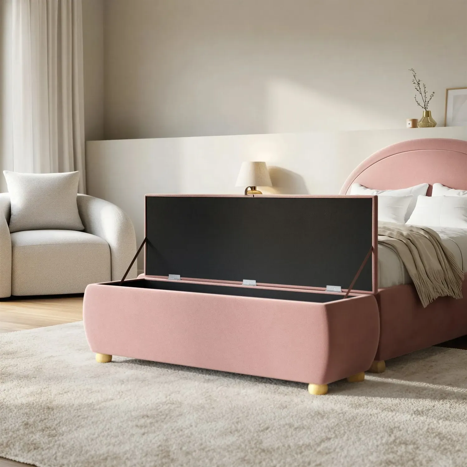 Lacey Ottoman Storage Blanket Box 124cm - Pink, Velvet alternate view