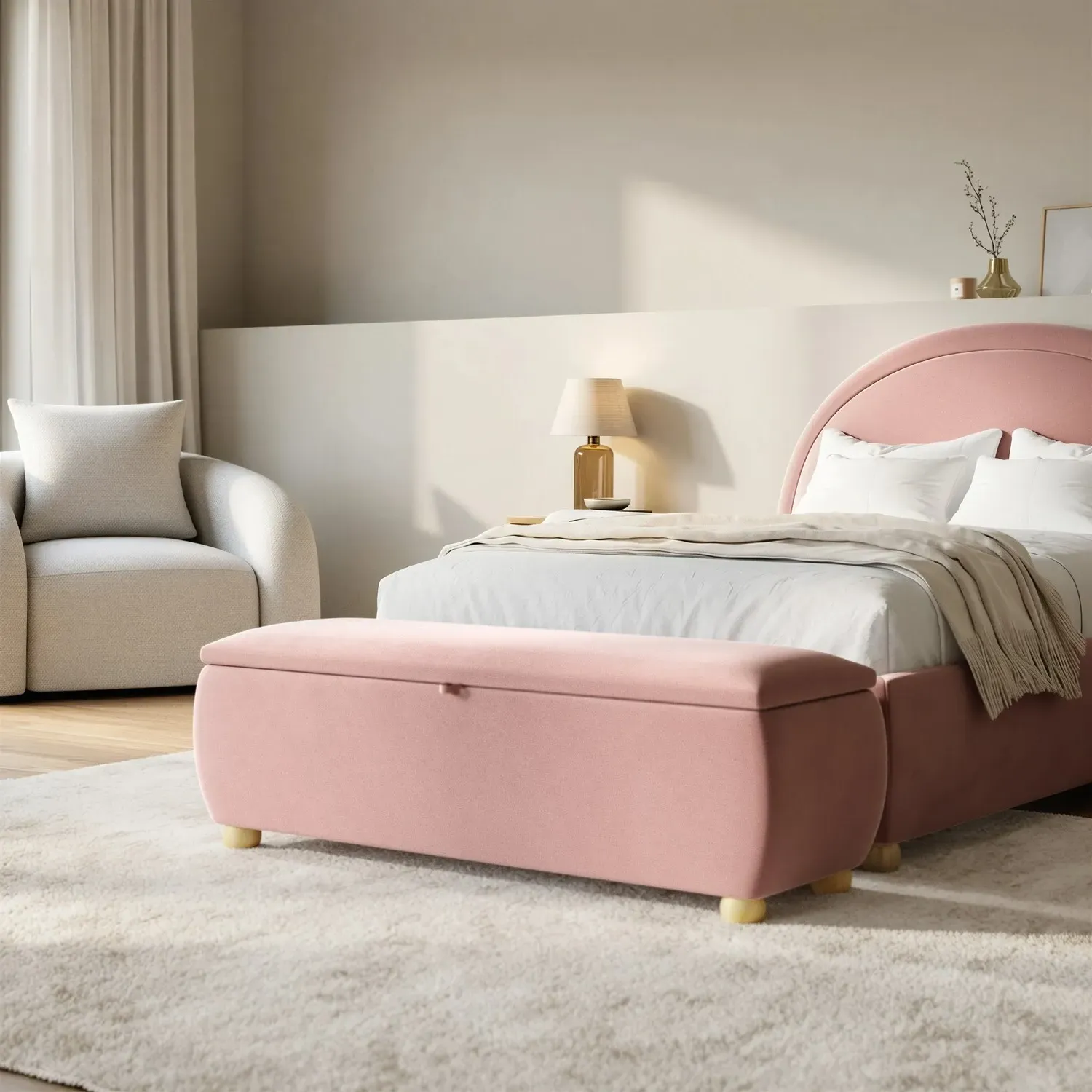 Lacey Ottoman Storage Blanket Box 124cm - Pink, Velvet product