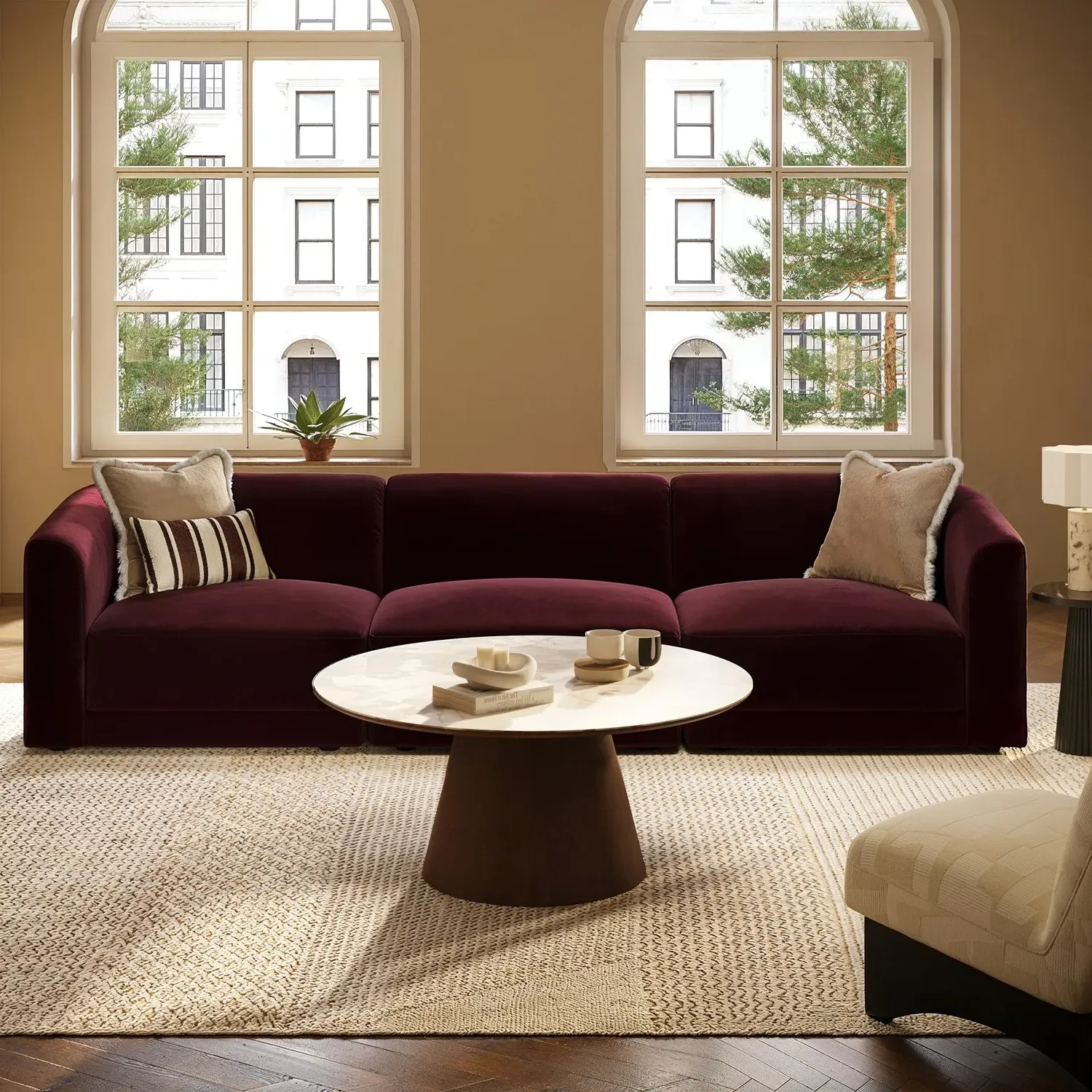 Laine 4-Seater Curved Modular Sofa - Burgundy, Velvet product