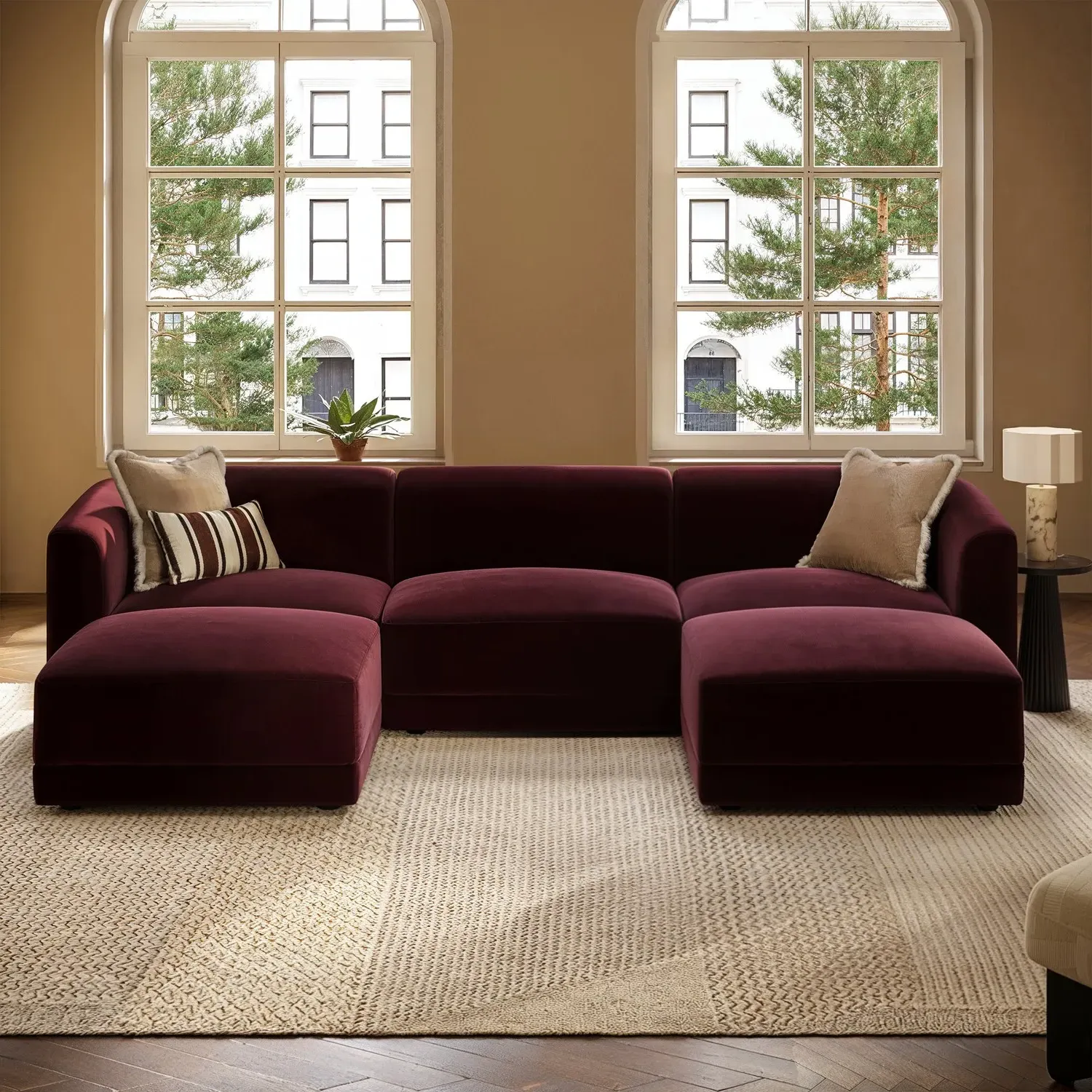 Large U-Shape 4-Seater Modular Chaise Sofa - Burgundy, Velvet product