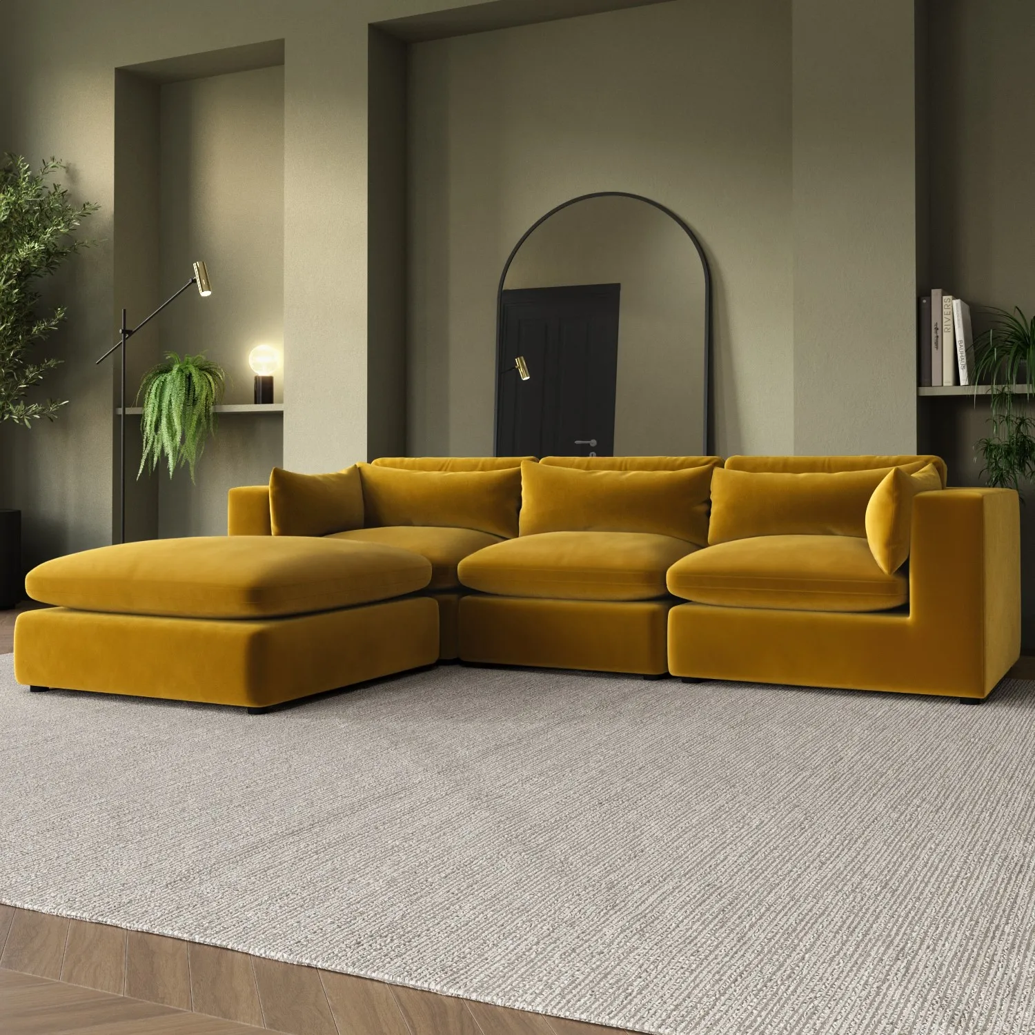 large-mustard-velvet-reversible-4-seater-corner-sofa-hudson image