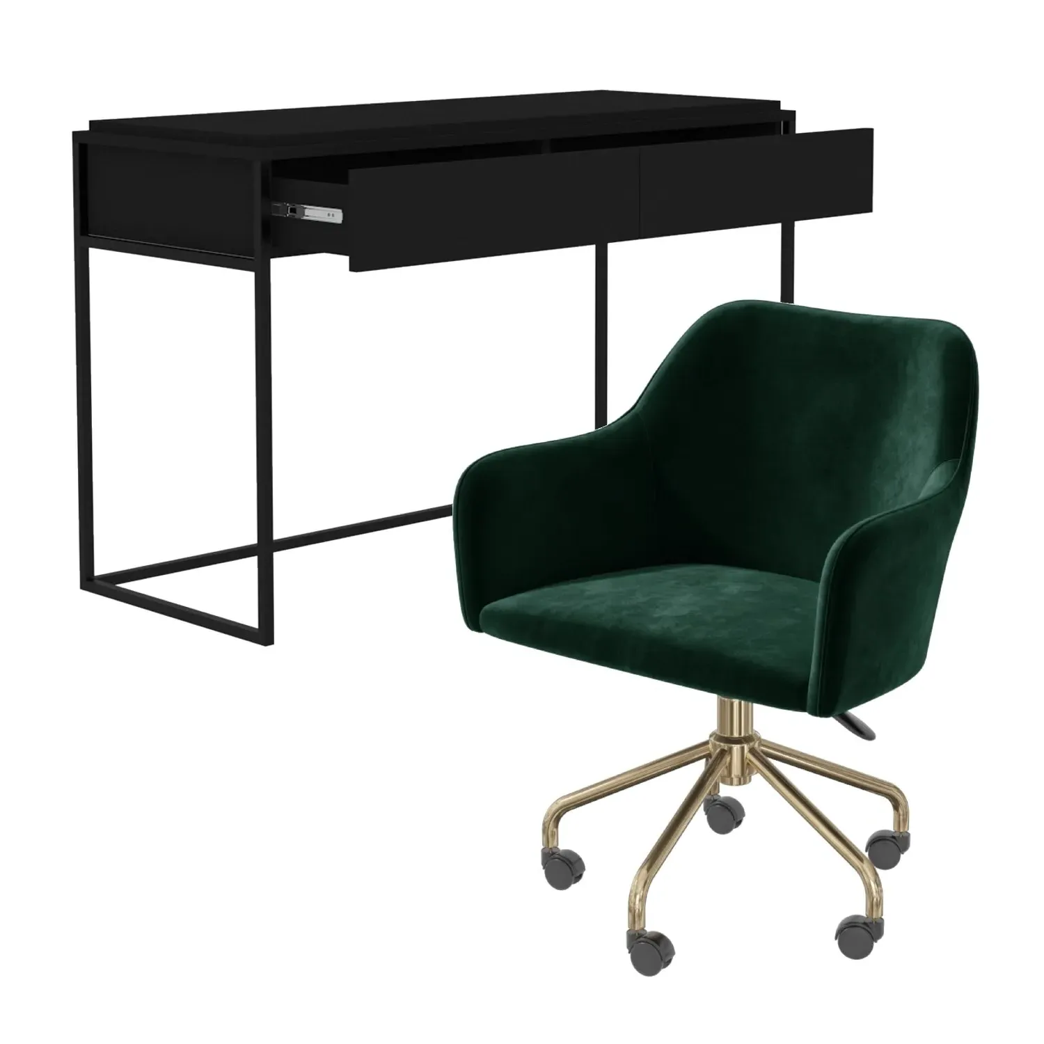 Larson & Marley Office Desk and Chair Set - Black, Velvet product