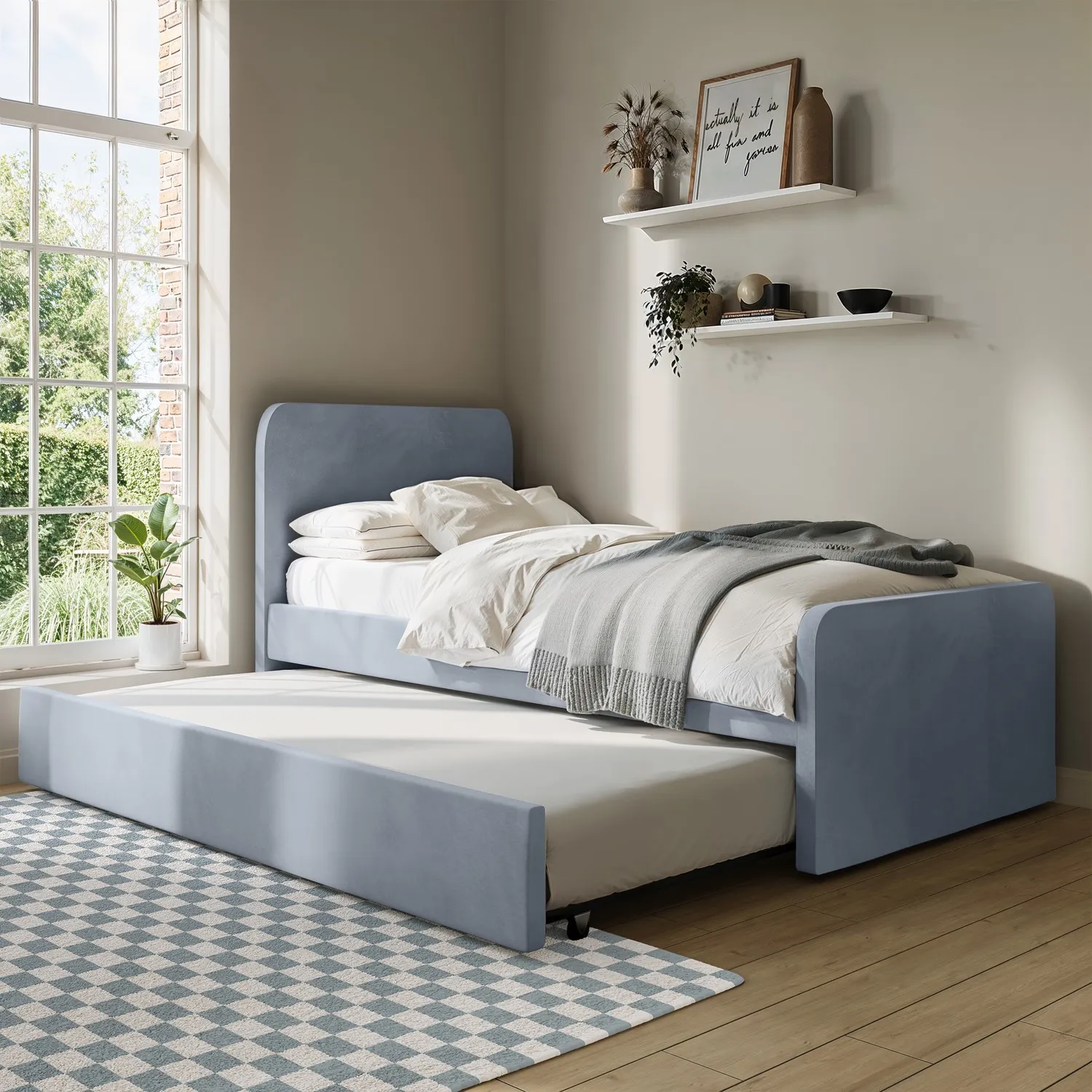 Single Guest Bed with Trundle - Blue, Velvet product