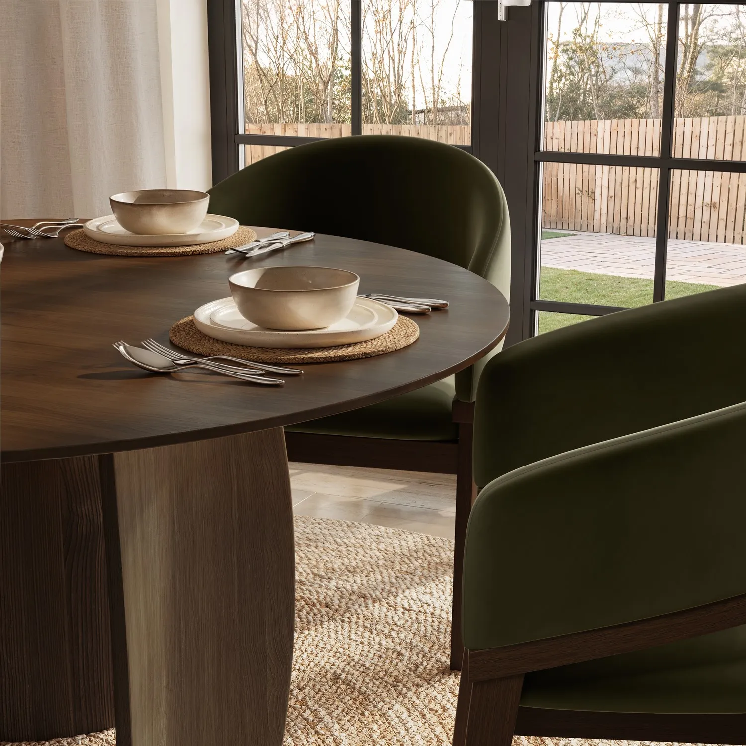 Round Dining Table with Curved Legs - Brown, Walnut Veneer alternate view
