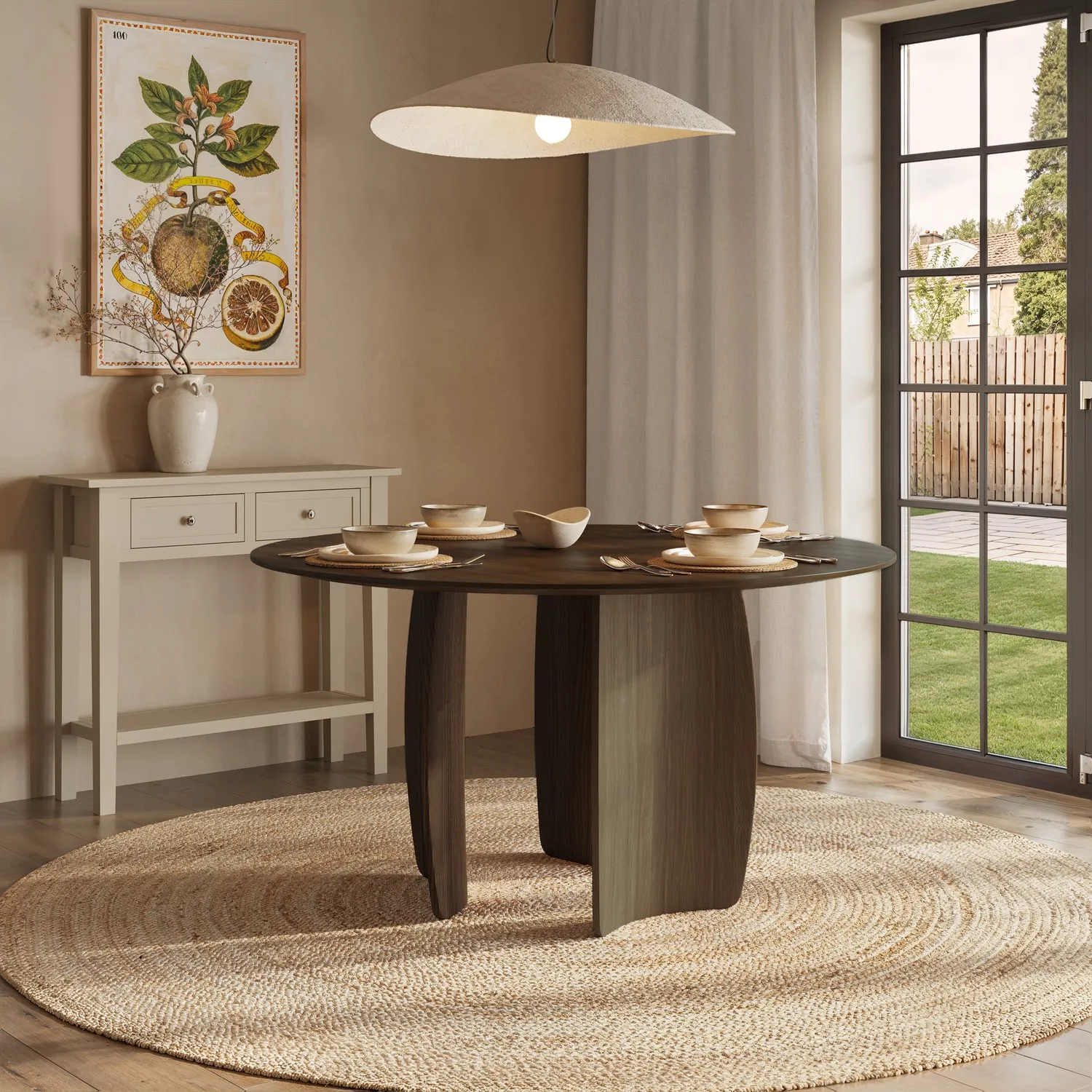 Round Dining Table with Curved Legs - Brown, Walnut Veneer product