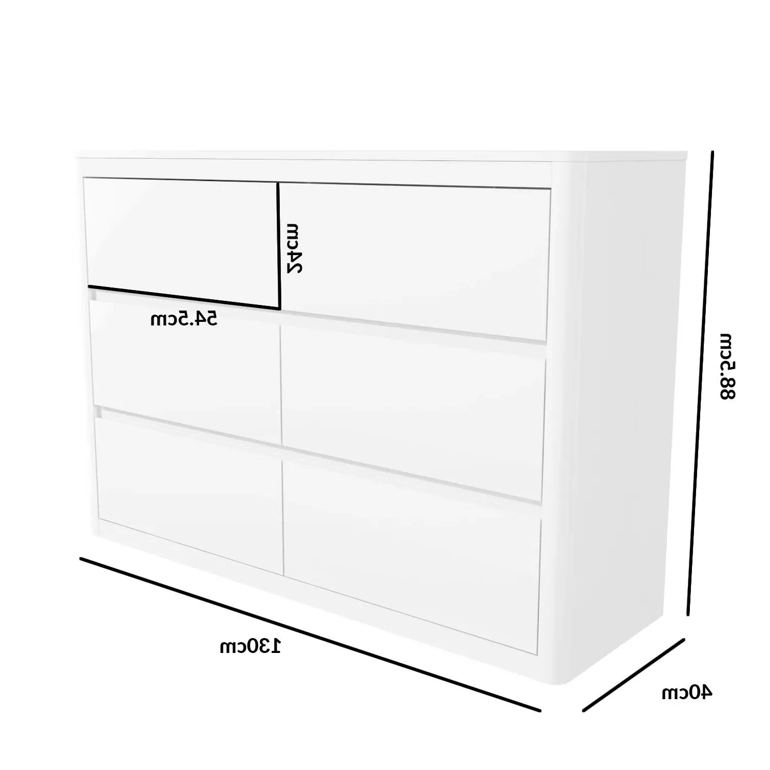 Lexi Wide 6 Drawer Chest of Drawers - White, High Gloss alternate view