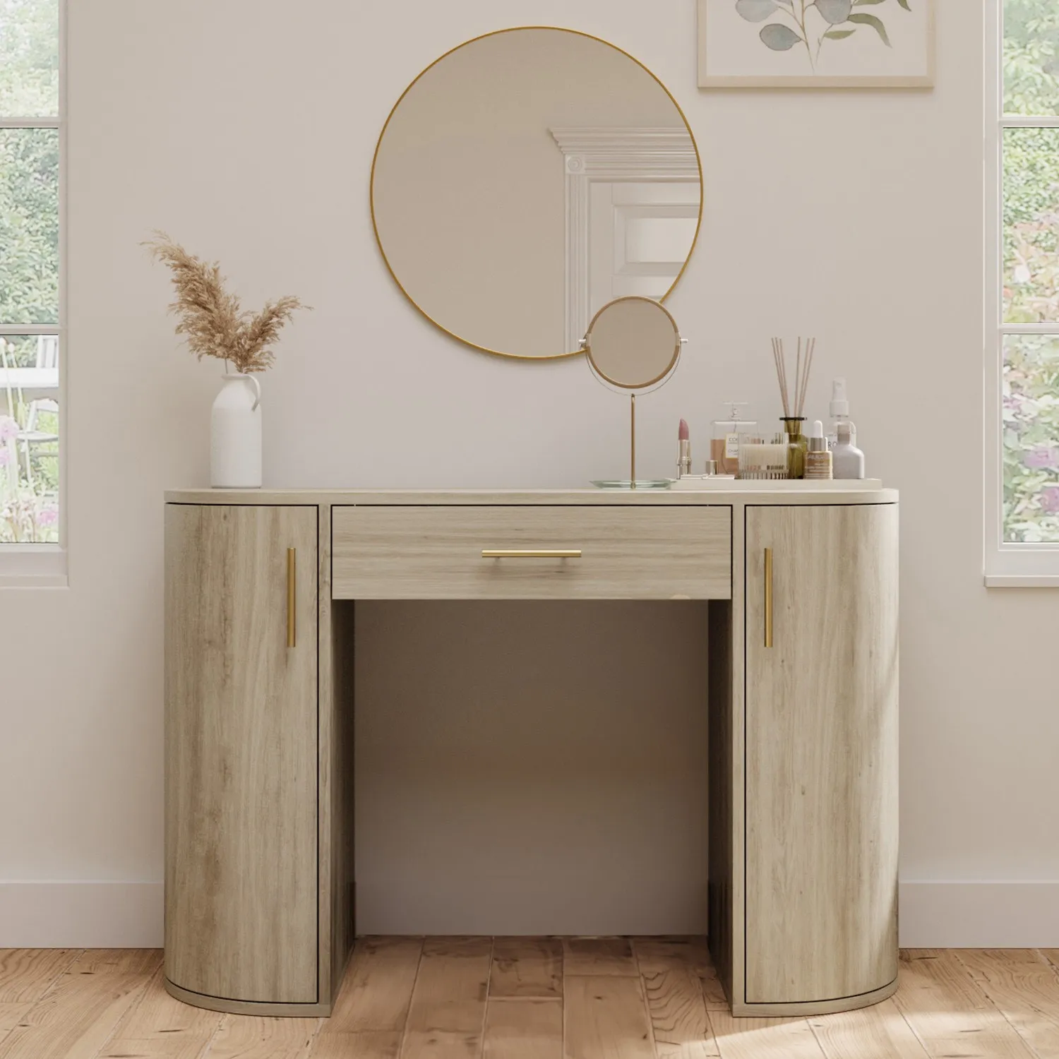Large Dressing Table with Storage Drawer and Shelves - Brown, Wood Effect product