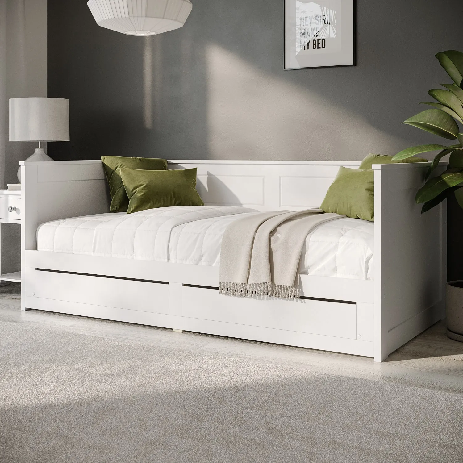 Lincoln Double Day Bed with Trundle and Storage - White, Solid Pine alternate view