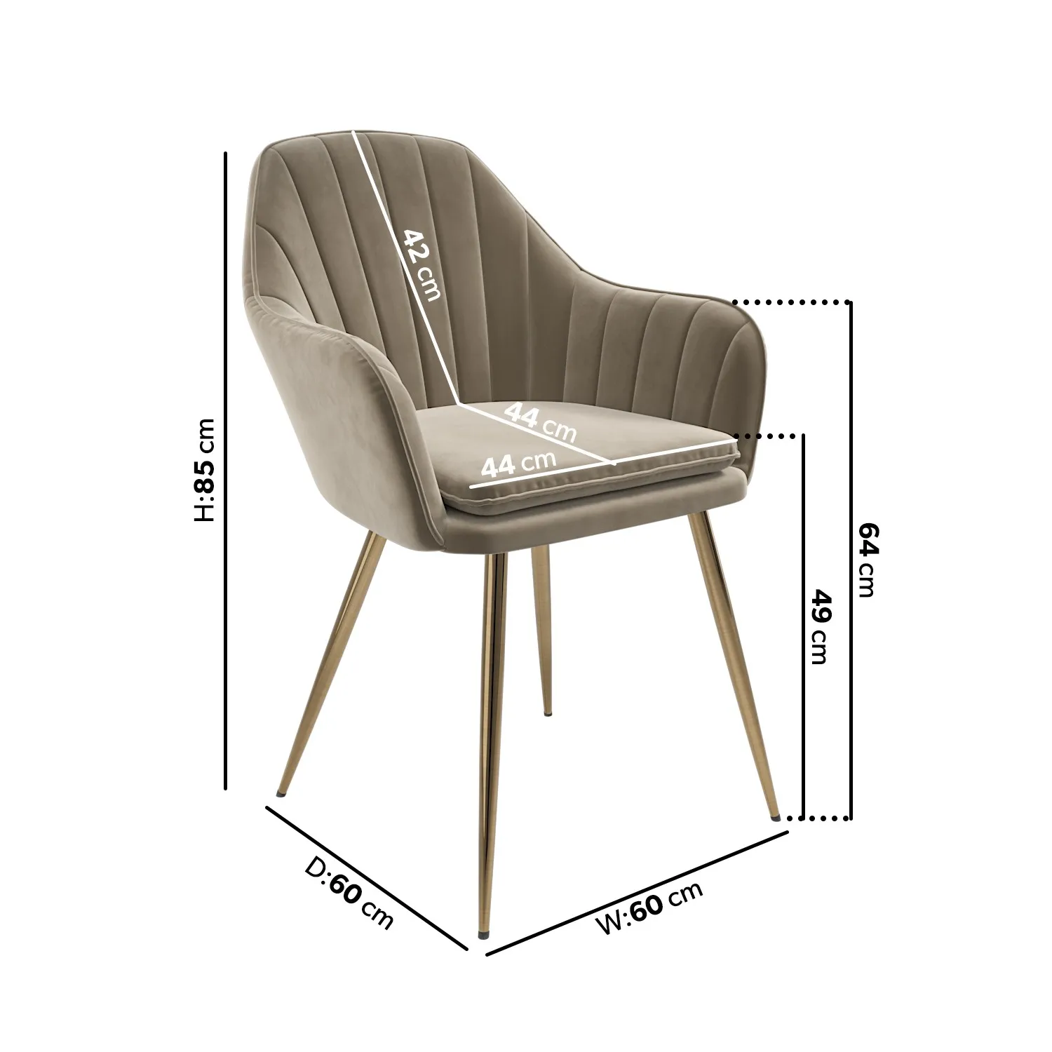 Set of 2 Dining Chairs with Gold Legs - Mink, Velvet alternate view