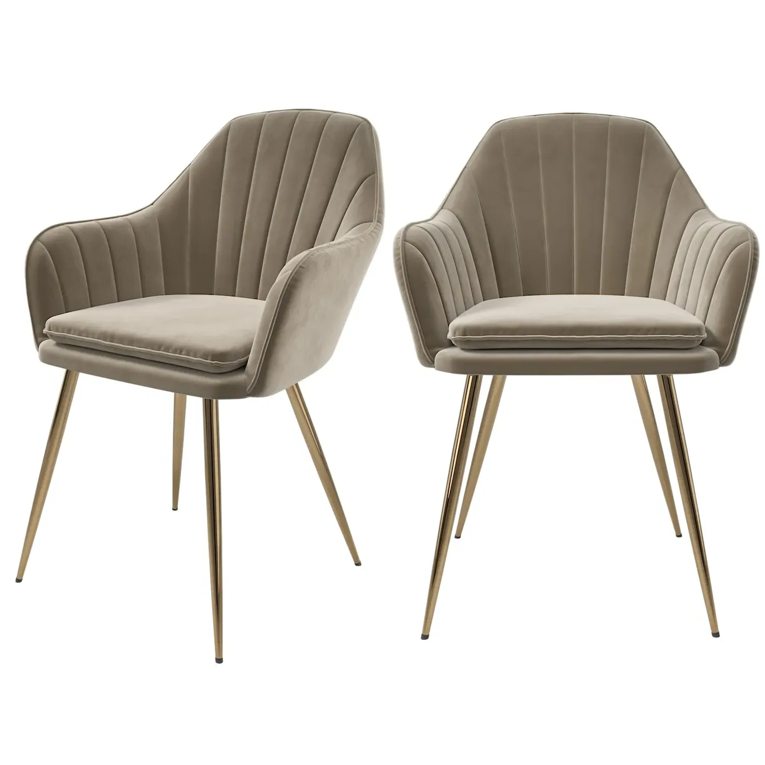 Set of 2 Dining Chairs with Gold Legs - Mink, Velvet product