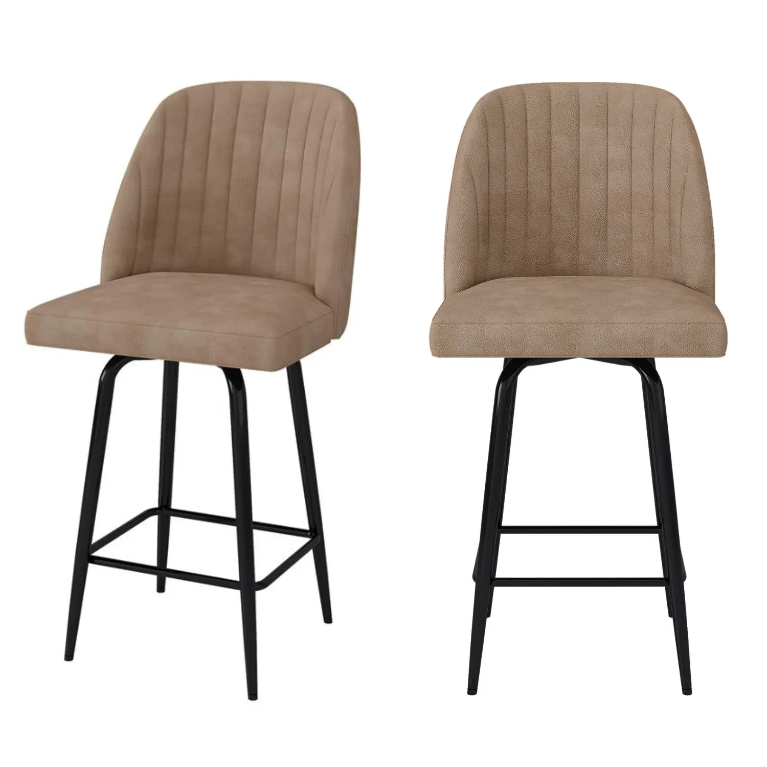 Set of 2 Swivel Kitchen Stools - Beige, Faux Leather alternate view