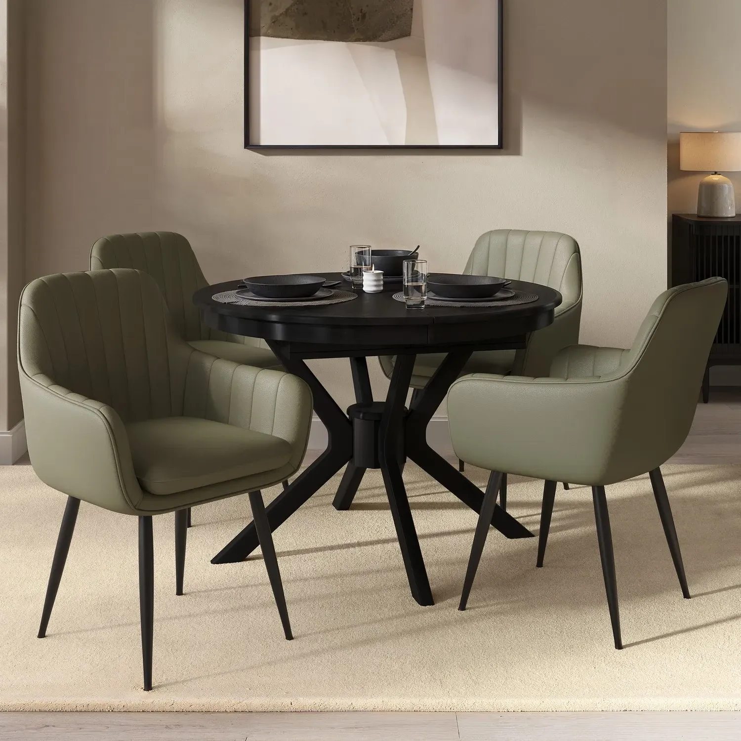 Set of 2 Tub Dining Chairs with Curved Backrest - Sage Green, Faux Leather alternate view
