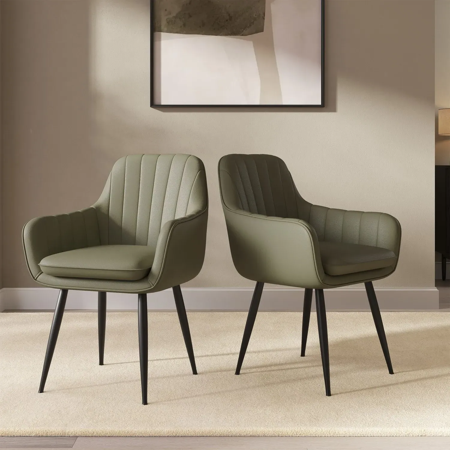 Set of 2 Tub Dining Chairs with Curved Backrest - Sage Green, Faux Leather product