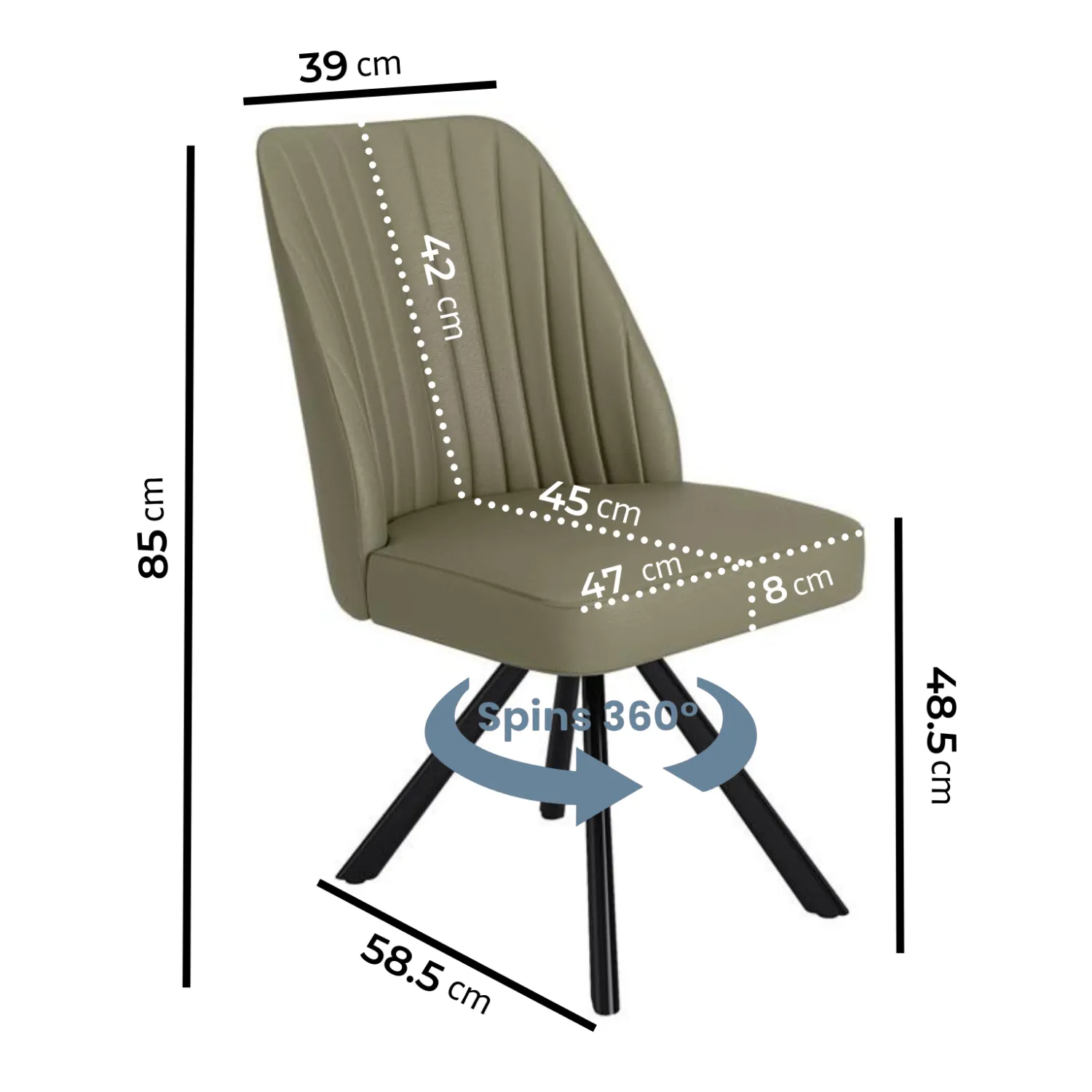 Set of 4 Swivel Dining Chairs with Vertical Stitching - Sage Green, Faux Leather alternate view