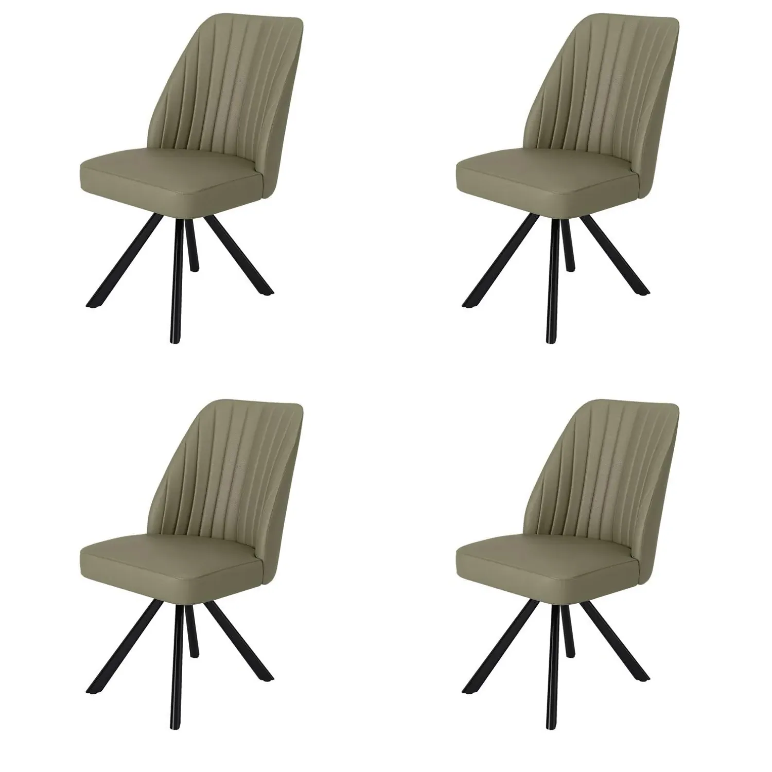 Set of 4 Swivel Dining Chairs with Vertical Stitching - Sage Green, Faux Leather product