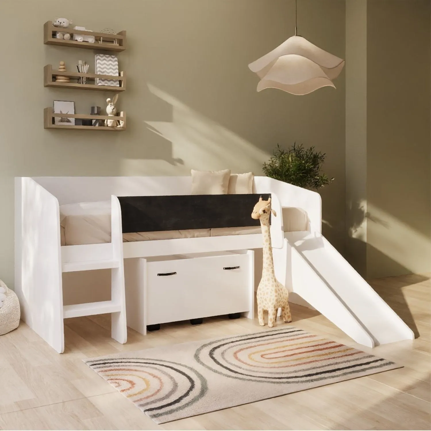Single Cabin Bed with Slide and Storage - White, Solid Wood product