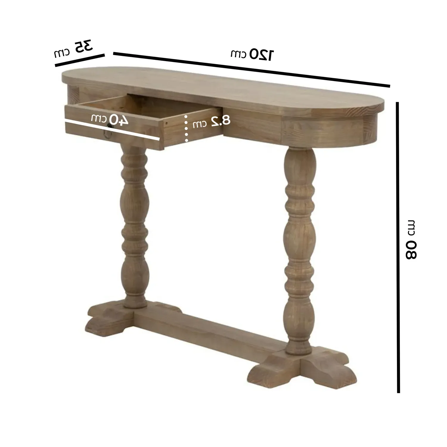 Solid Pine Console Table with Drawer - Brown alternate view