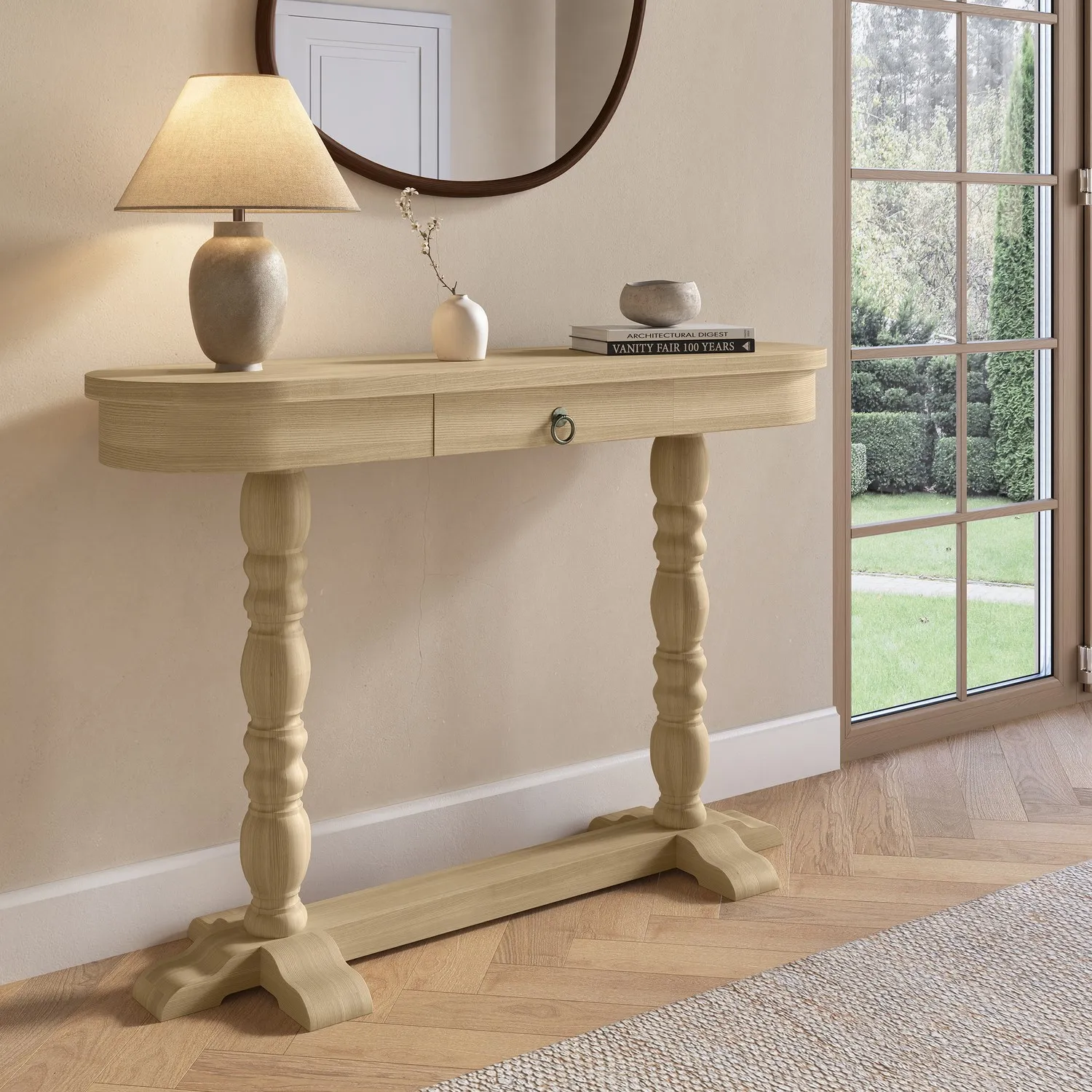 Solid Pine Console Table with Drawer - Brown product