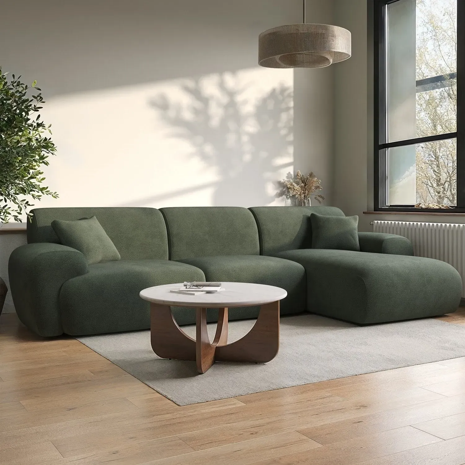 4-Seater L-Shaped Chaise Corner Sofa - Green, Chenille alternate view