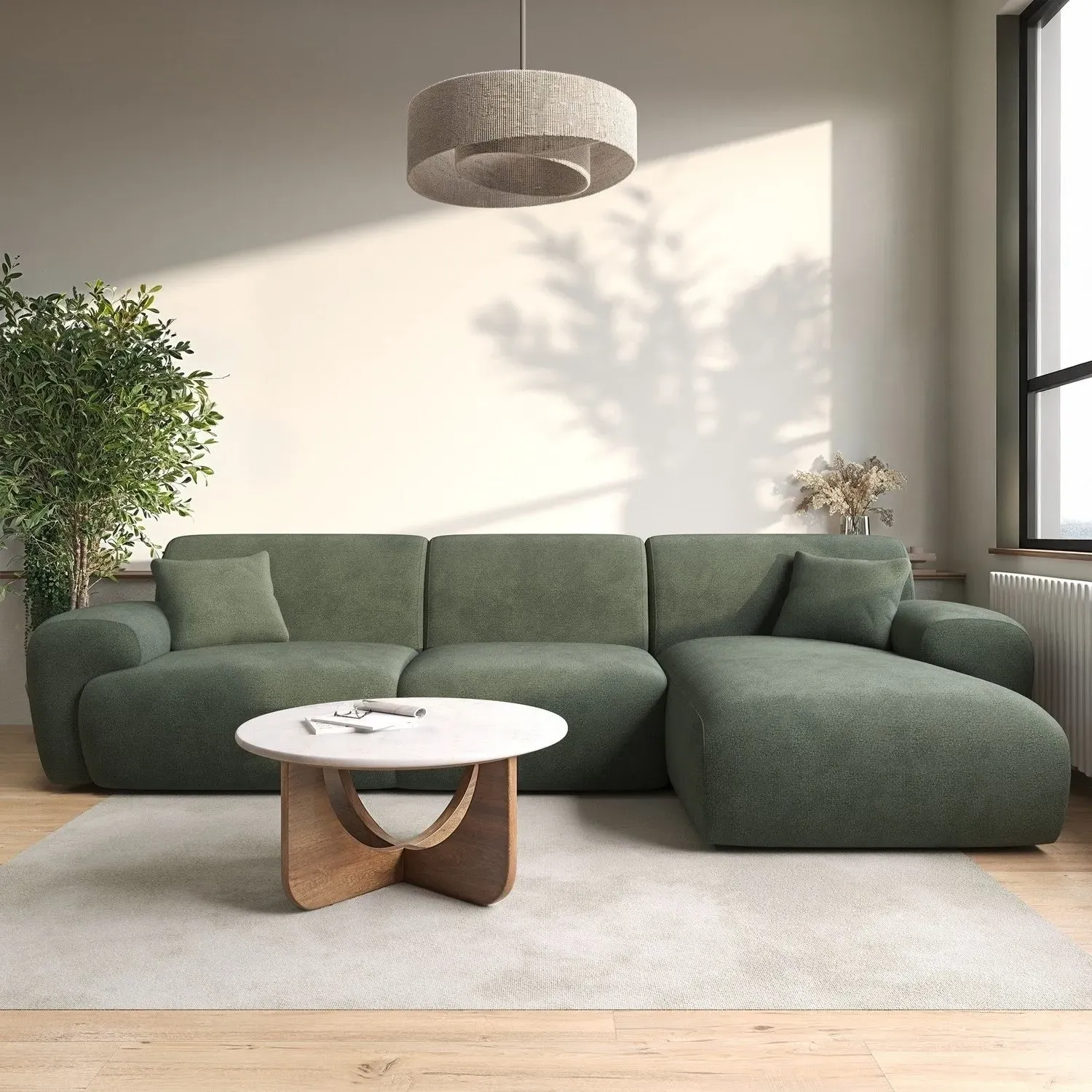 4-Seater L-Shaped Chaise Corner Sofa - Green, Chenille product