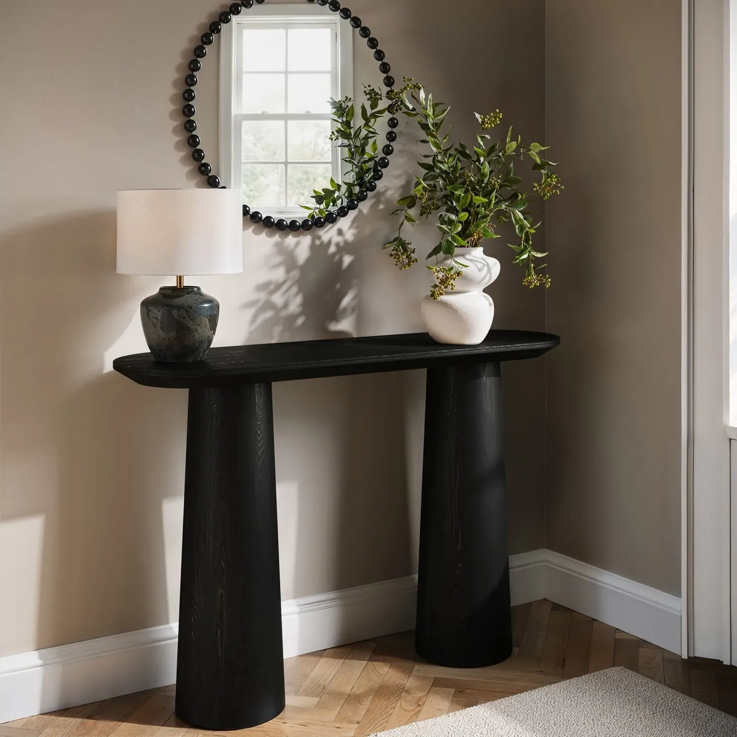 Console Table with Flared Legs - Black, Ash Veneer product